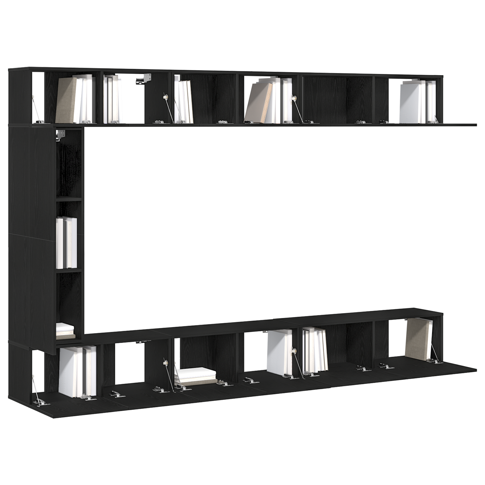 vidaXL 7-delige TV-kastenset - Wandgemonteerd, Zwart Eiken, Gefabriceerd Hout