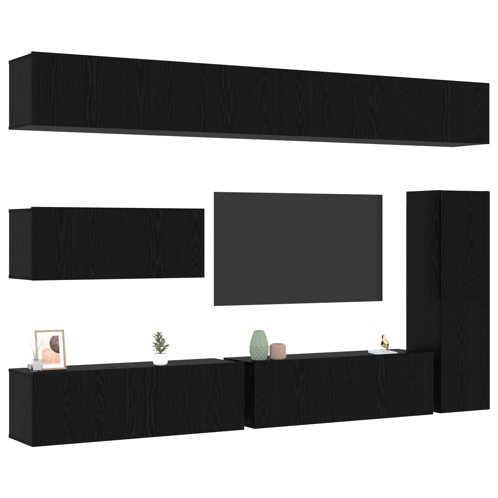 vidaXL 7-delige TV-kast set - Wandgemonteerd - Zwart eikenfineer