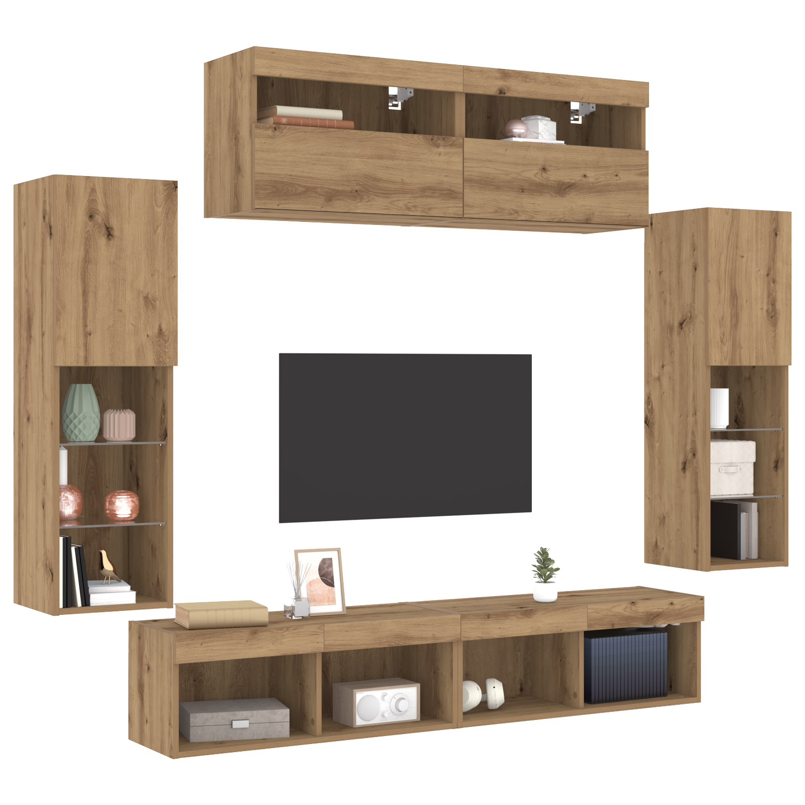 vidaXL TV-wandkmeubels 2 st met LED 80x30x30 cm artisanaal eiken