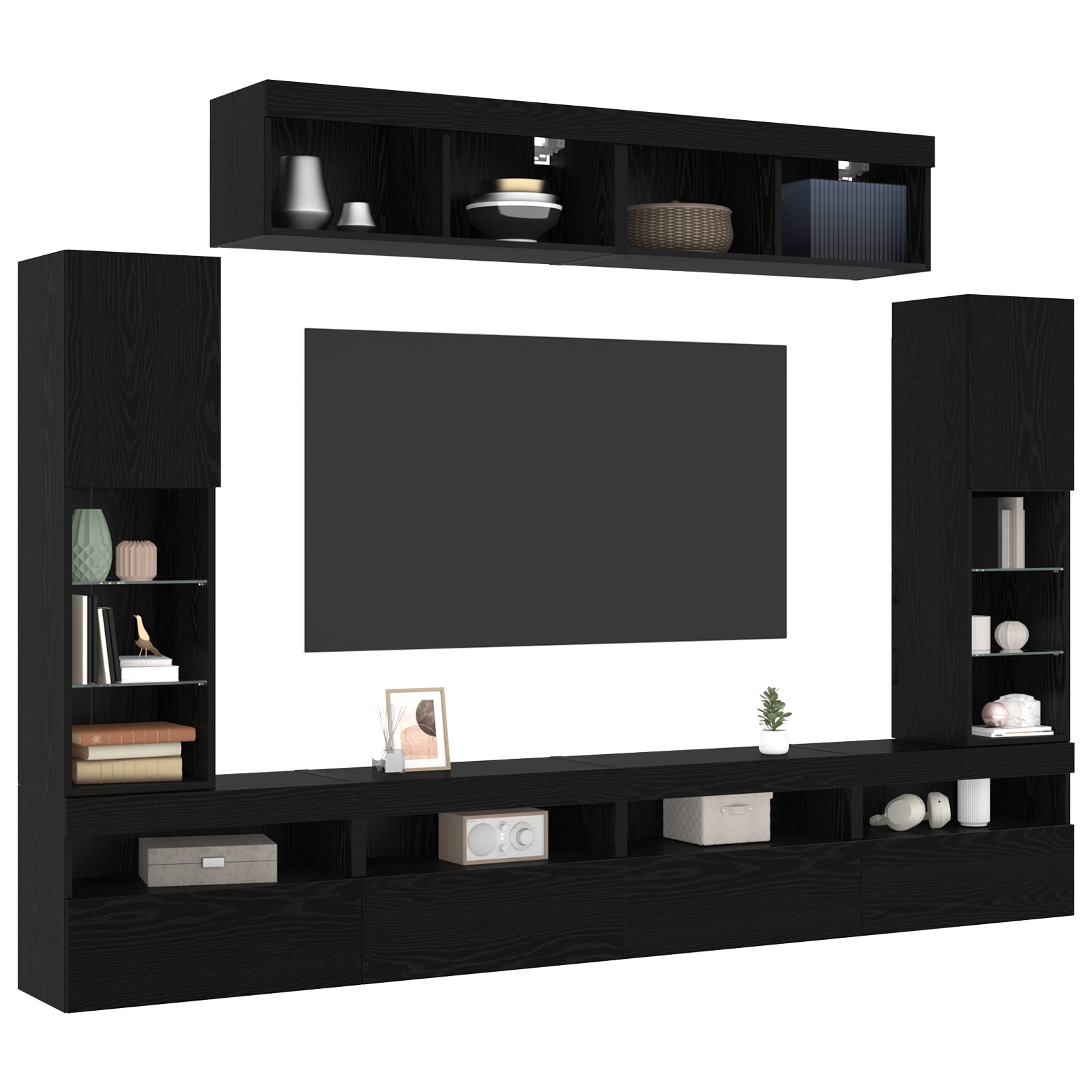 vidaXL 8-delige TV Wandmeubels met LED Zwart Eiken Bewerkt Hout