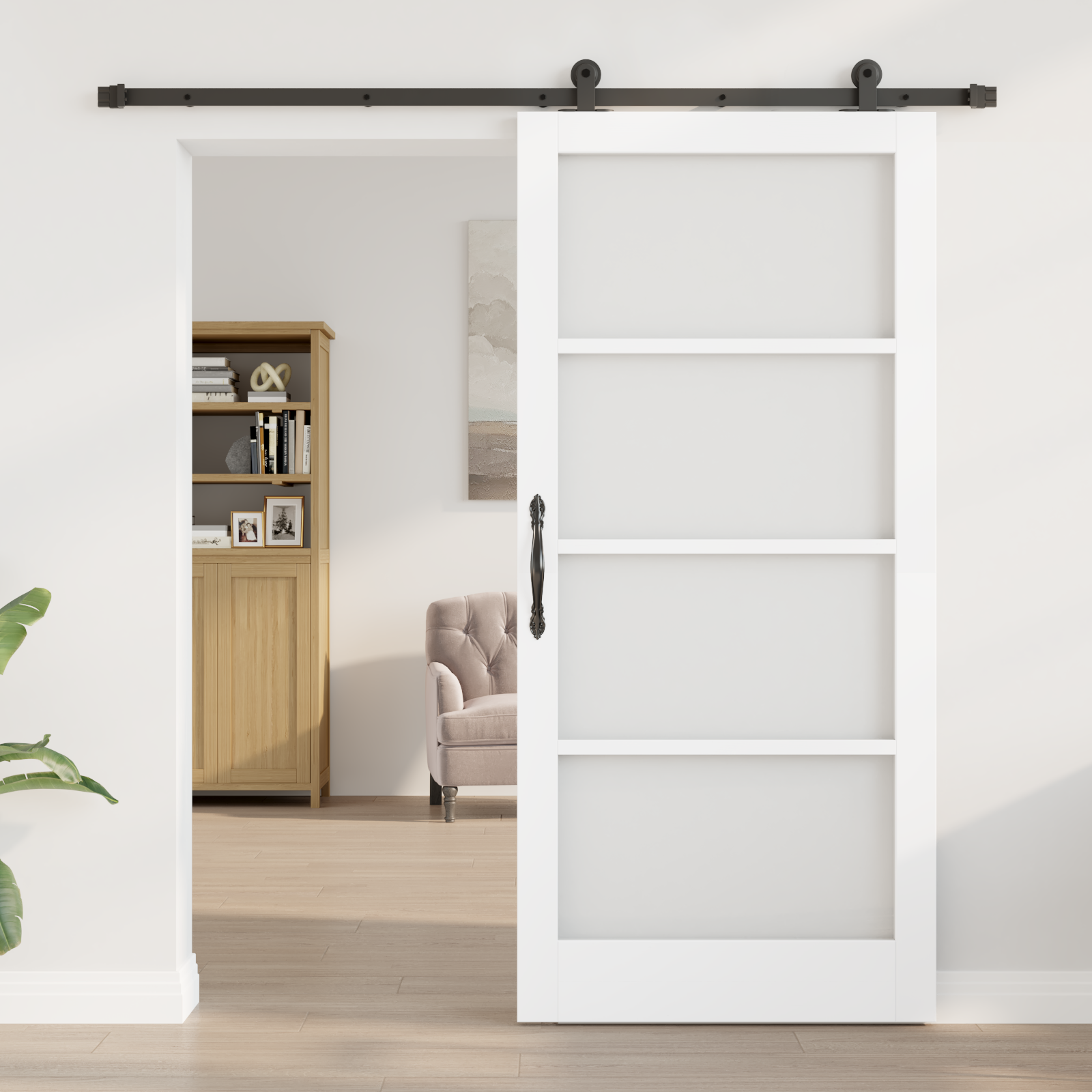 vidaXL Schuifdeur met Hang- en Sluitset 'ORKDAL'Wit Massief Hout & Glas