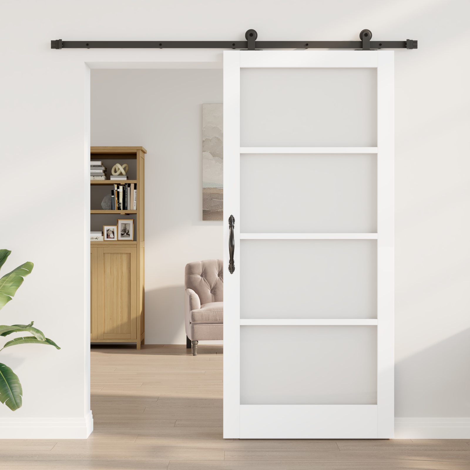 vidaXL Schuifdeur met Hardware Set 'ORKDAL'Wit Massief Hout & Glas