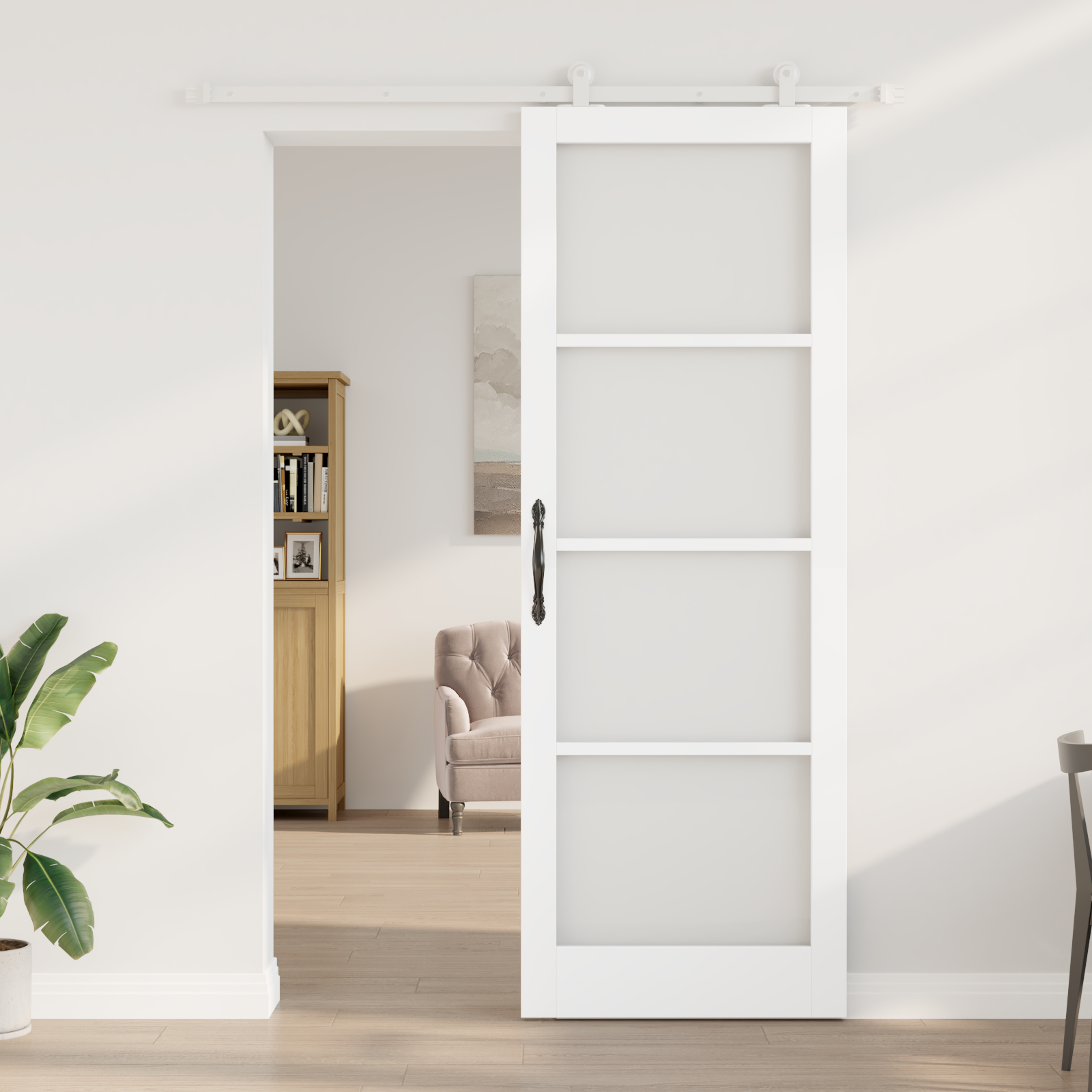vidaXL Schuifdeur met Hardware Set 'ORKDAL'Witte Massief Hout & Glas
