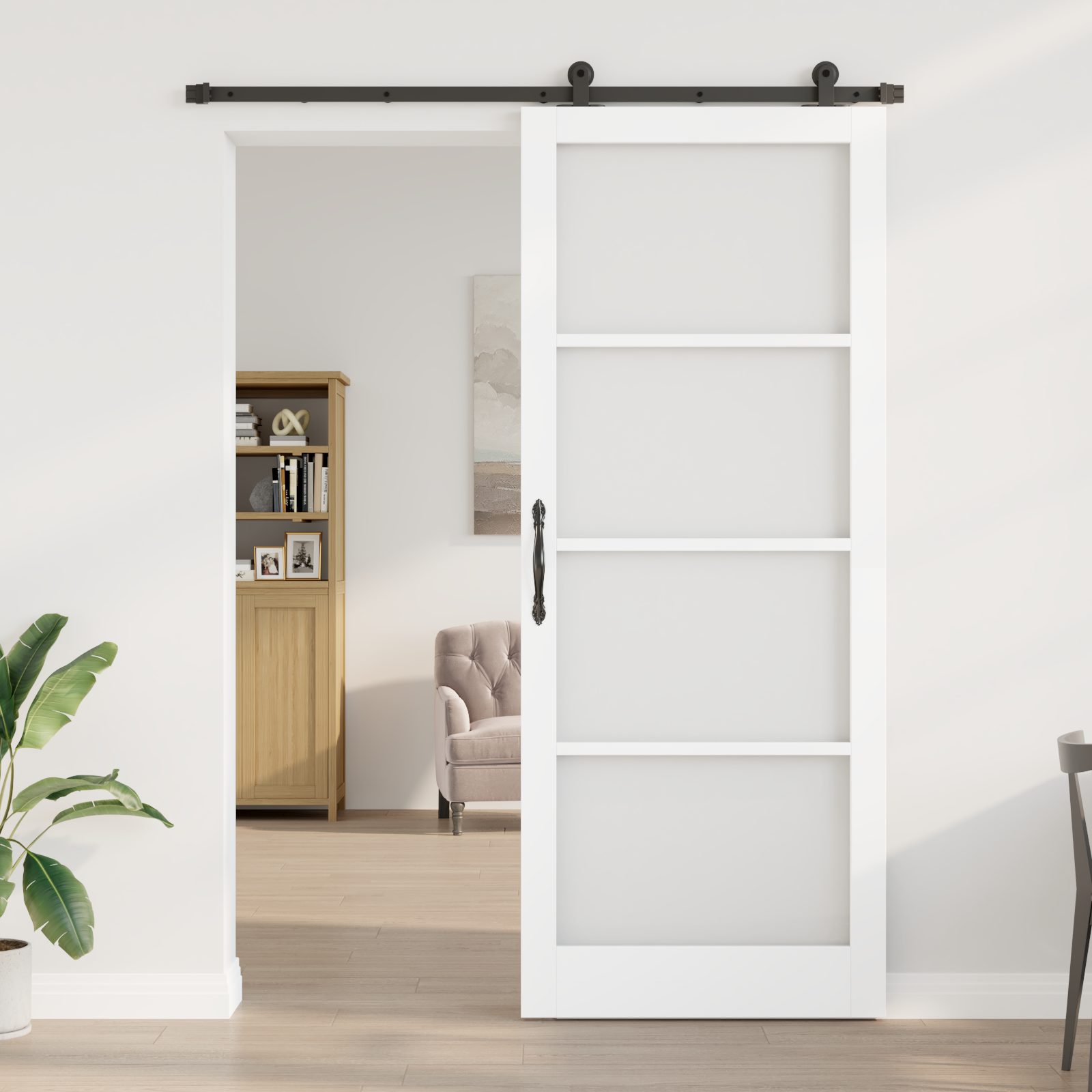 vidaXL Schuifdeur met Hardware Set 'ORKDAL'Wit Massief Hout & Glas