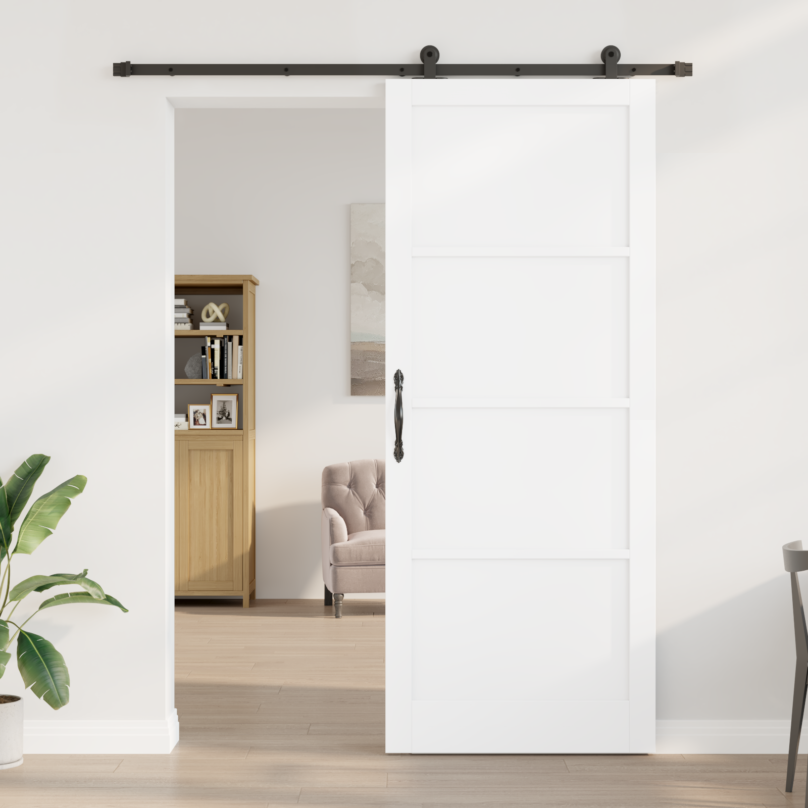vidaXL Schuifdeur met Hardware Set Wit 93x232 cm Massief Houten Vuren