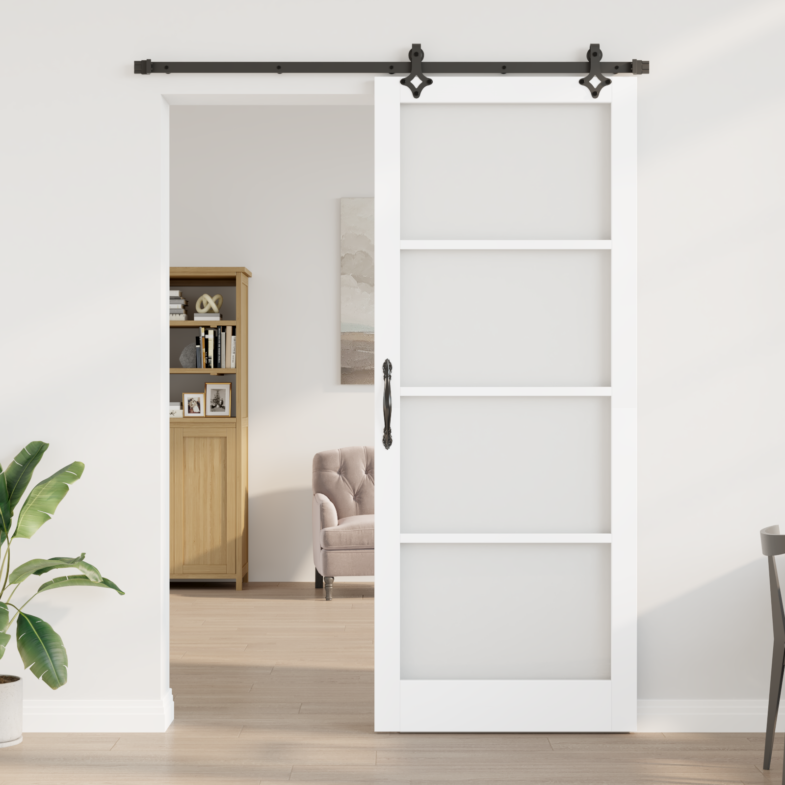 vidaXL Schuifdeur met Hardware Set 'ORKDAL'van Wit Massief Hout en Glas