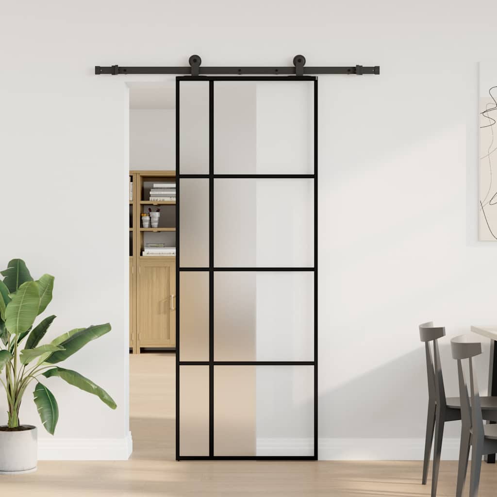 vidaXL Schuifdeur met beslag 76x205 cm ESG-glas en aluminium