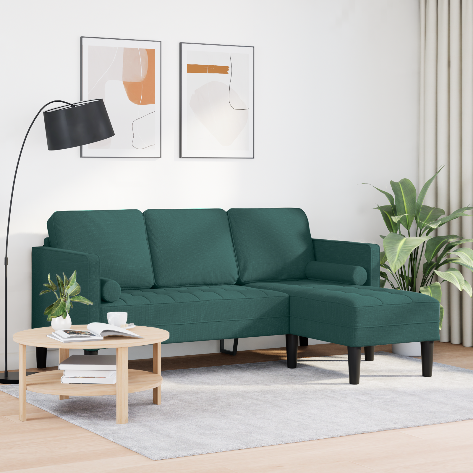 vidaXL Bank 3-zits L-vormig 160 cm stof donkergroen