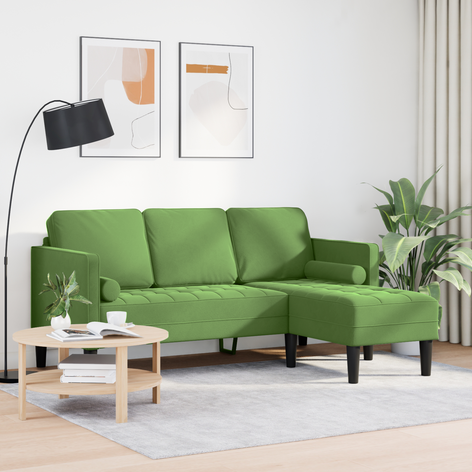 vidaXL Bank 3-zits met poef L-vormig 160 cm fluweel lichtgroen