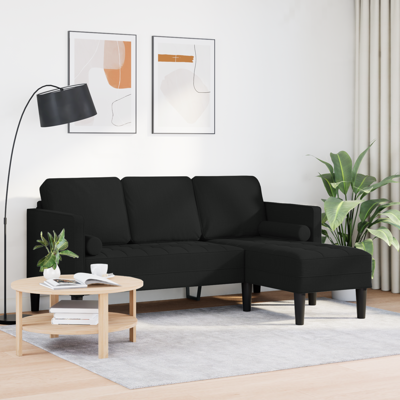 vidaXL Bank 3-zits L-vormig 160 cm stof zwart