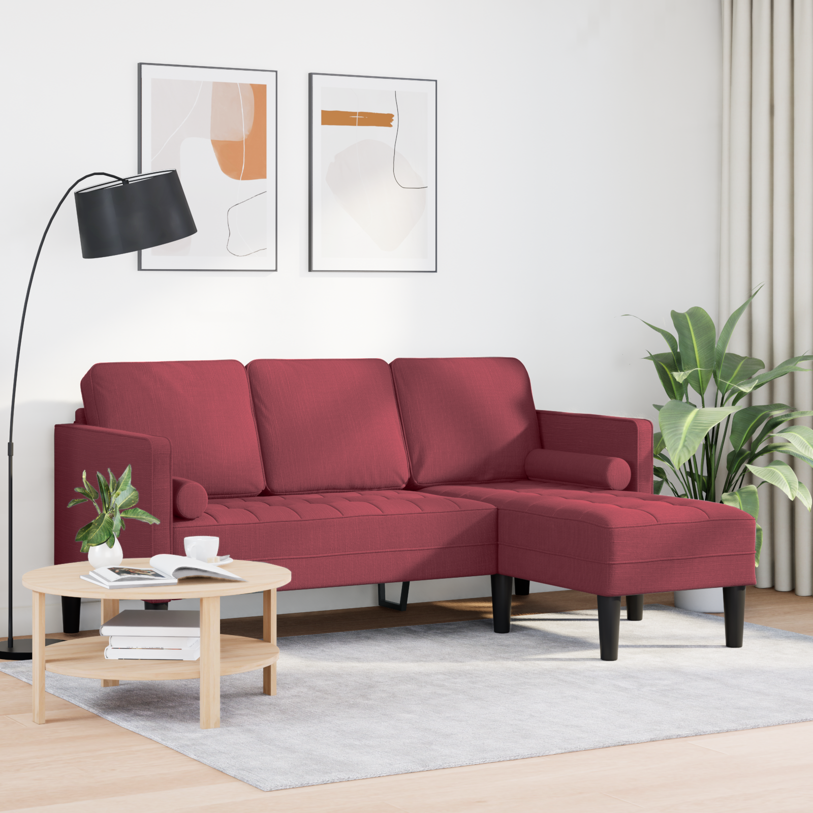 vidaXL Bank 3-zits L-vormig 160 cm stof bordeauxrood