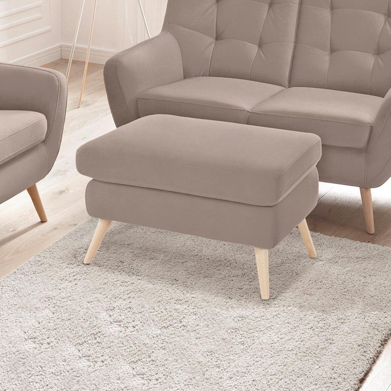 Exxpo - sofa fashion Hocker Scandi comfortabel en elegant met hoge houten voet
