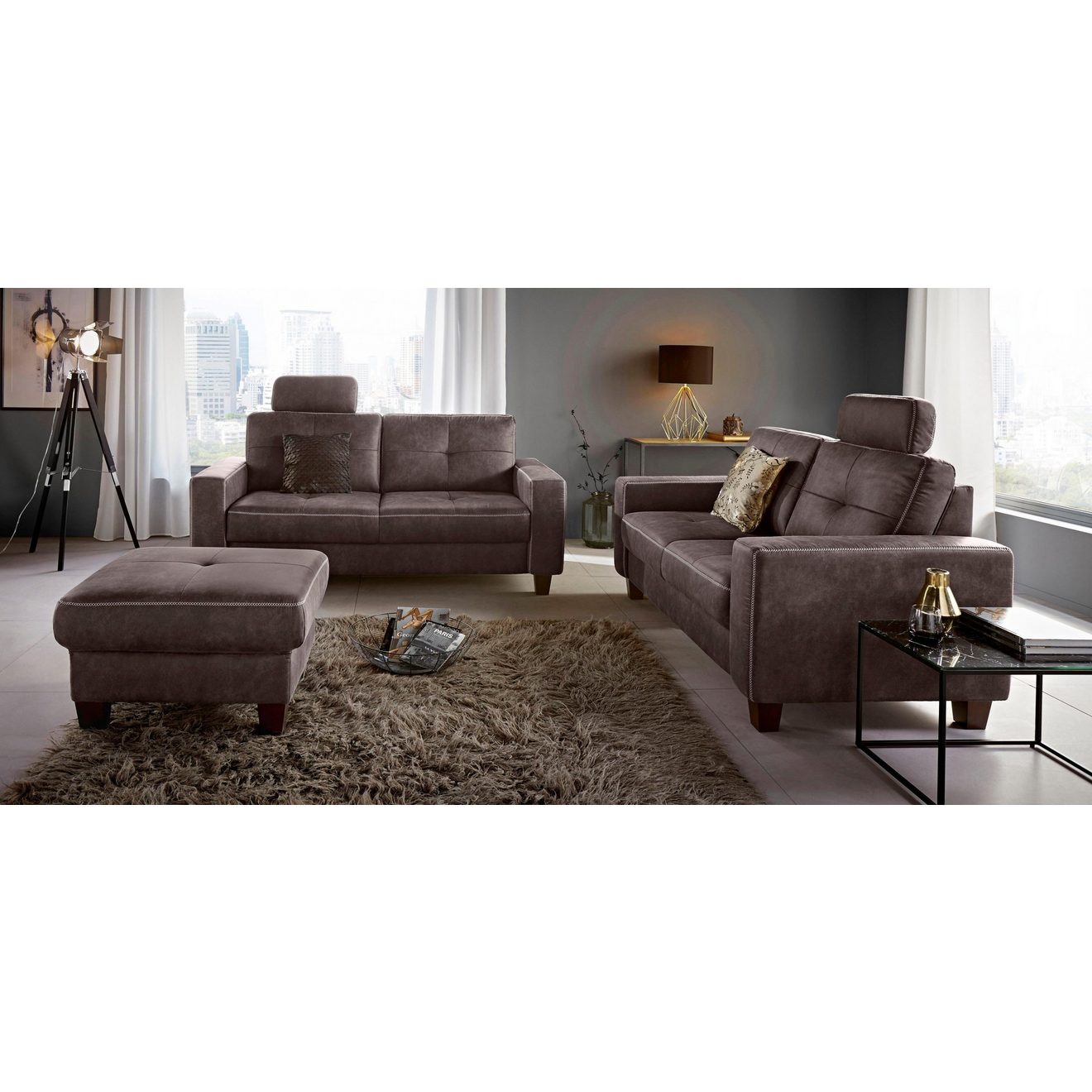 Places of Style Hocker Varese Kruisnaad in beige