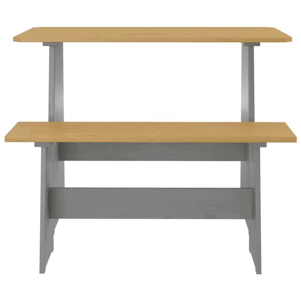 vidaXL Eettafel met bankje REINE massief grenenhout honingbruin&grijs