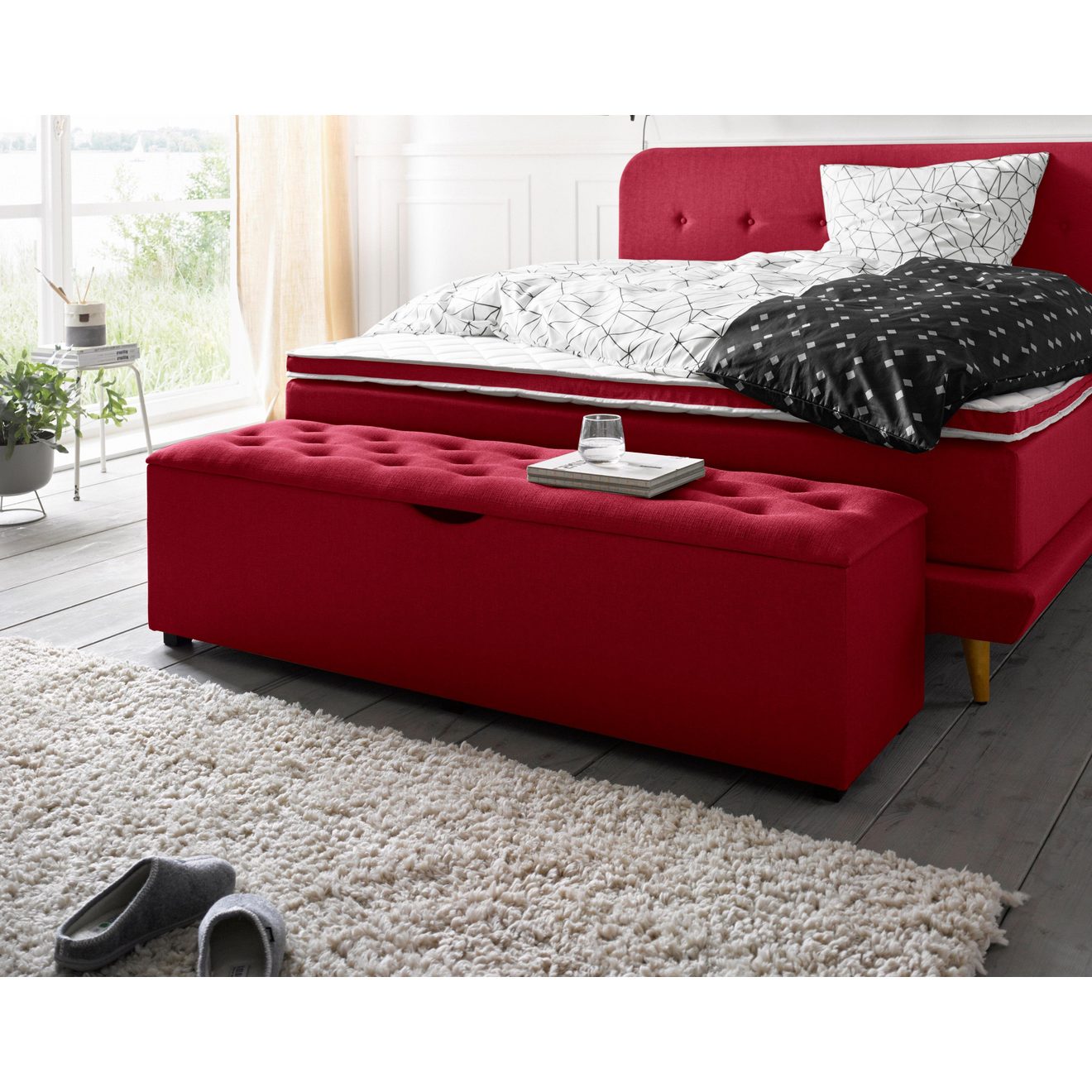 Places of Style Hockerbank Knobbed Hockerbank met bergruimte, breedte 120 cm en 160 cm