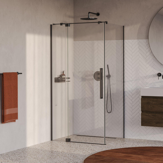 Brauer Stellar Douchecabine - 100x90x200cm - draaideur - glascoating - omkeerbaar - helder glas - geborsteld gunmetal PVD GS-SRC1H10090200GM