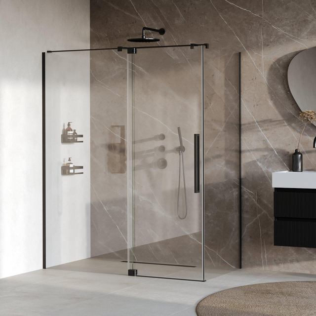 Brauer Stellar Douchecabine - 160x90x200cm - draaideur - glascoating - omkeerbaar - helder glas - mat zwart GS-SRC1H16090200MZ