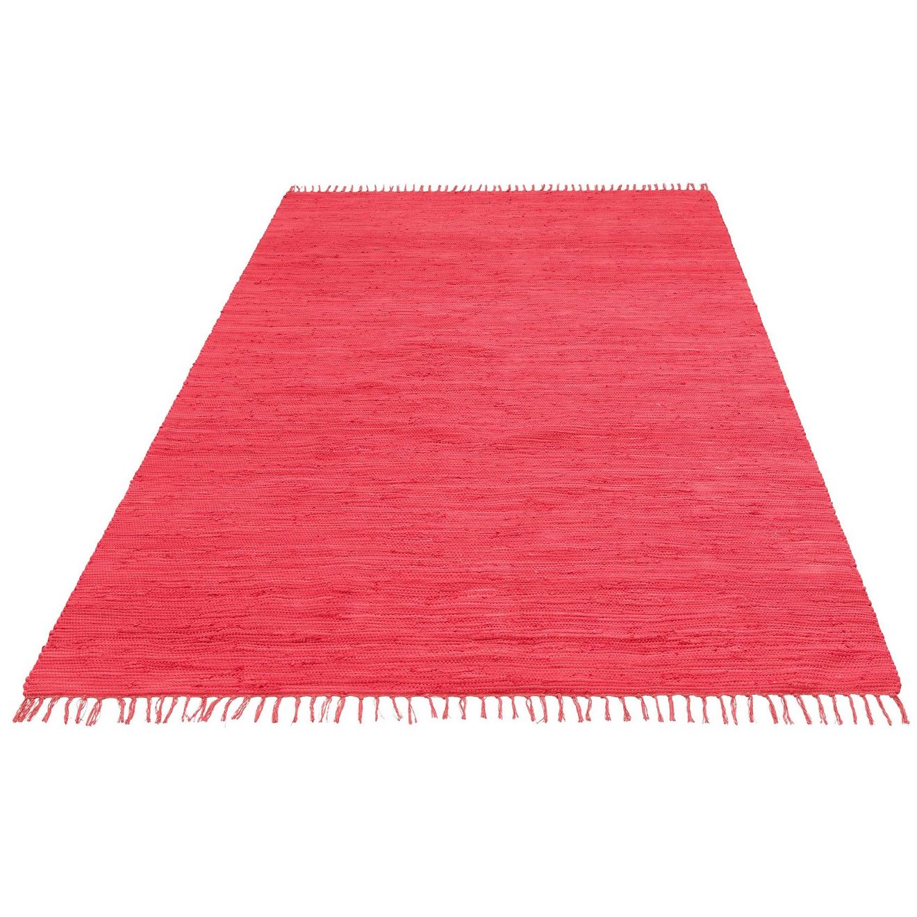 My home Vloerkleed Ares Effen kleuren, handgeweven, met franjes, puur katoen, wasbaar, loper