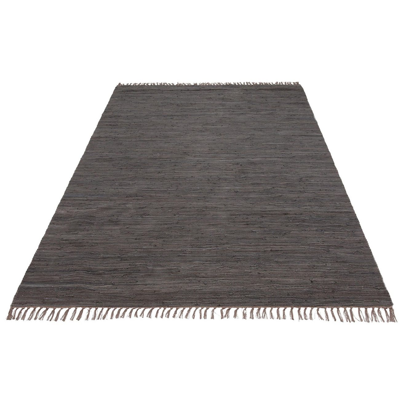 My home Vloerkleed Ares Effen kleuren, handgeweven, met franjes, puur katoen, wasbaar, loper
