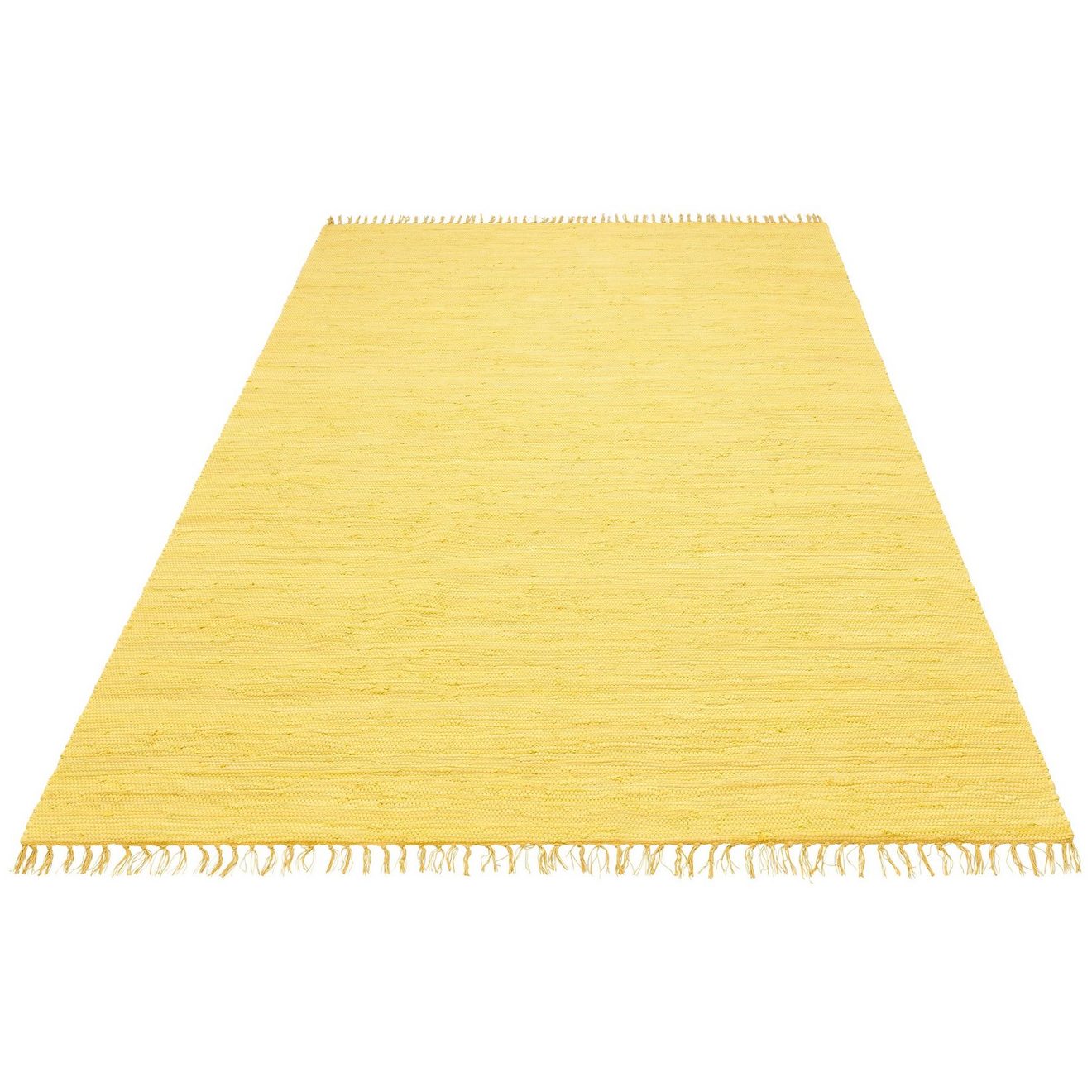 My home Vloerkleed Ares Effen kleuren, handgeweven, met franjes, puur katoen, wasbaar, loper