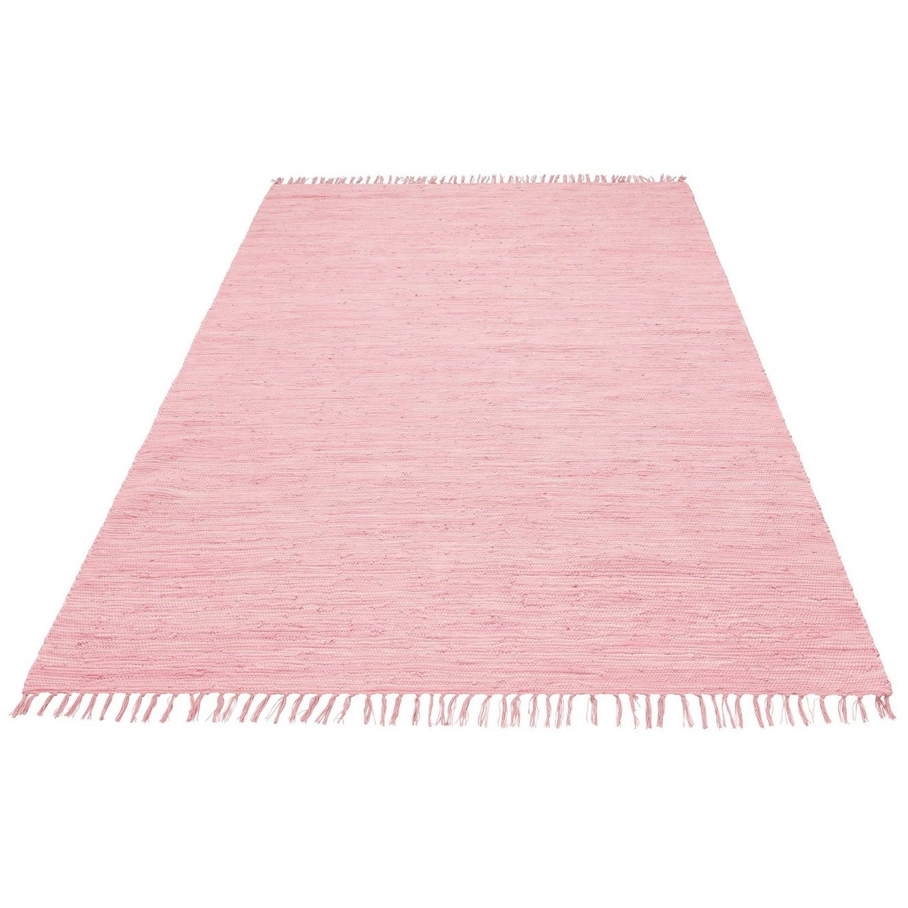 My home Vloerkleed Ares Effen kleuren, handgeweven, met franjes, puur katoen, wasbaar, loper