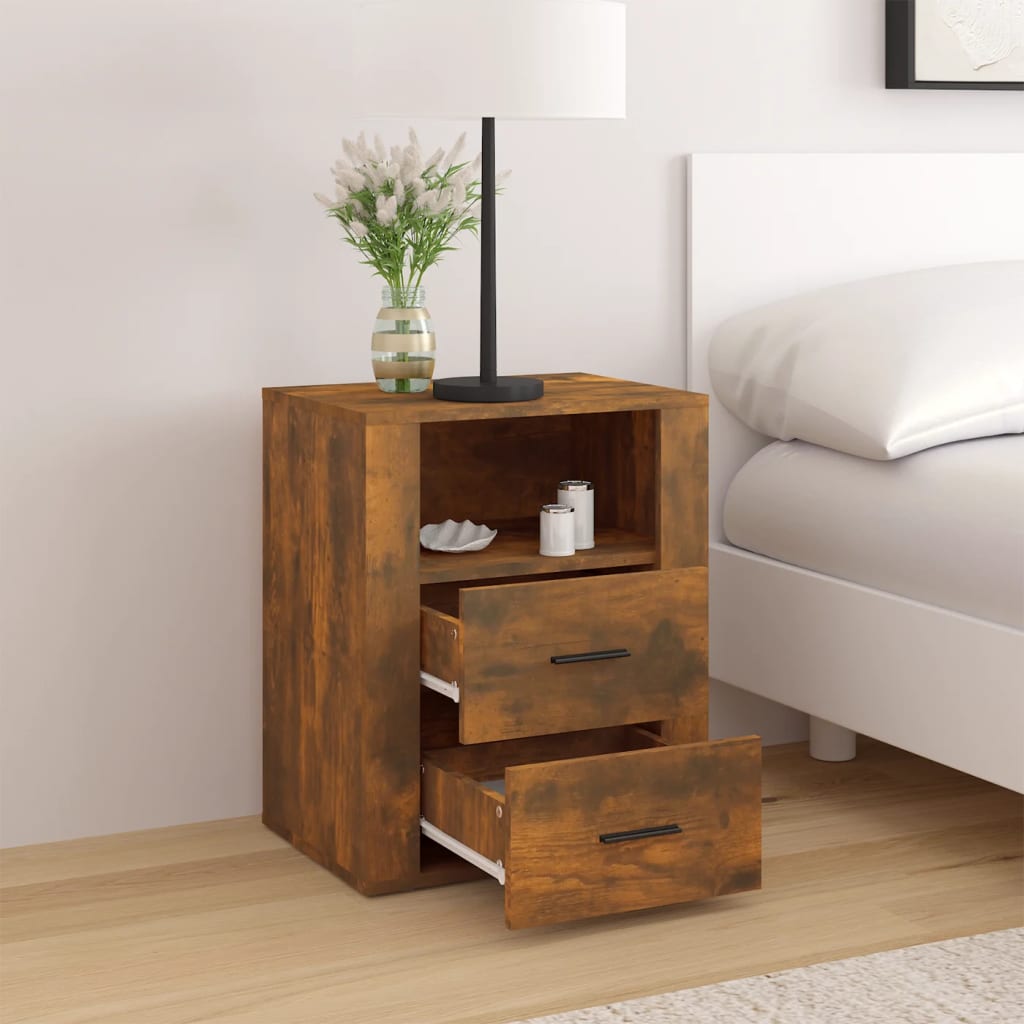 vidaXL Nachtkastje 50x36x60 cm bewerkt hout gerookt eikenkleurig