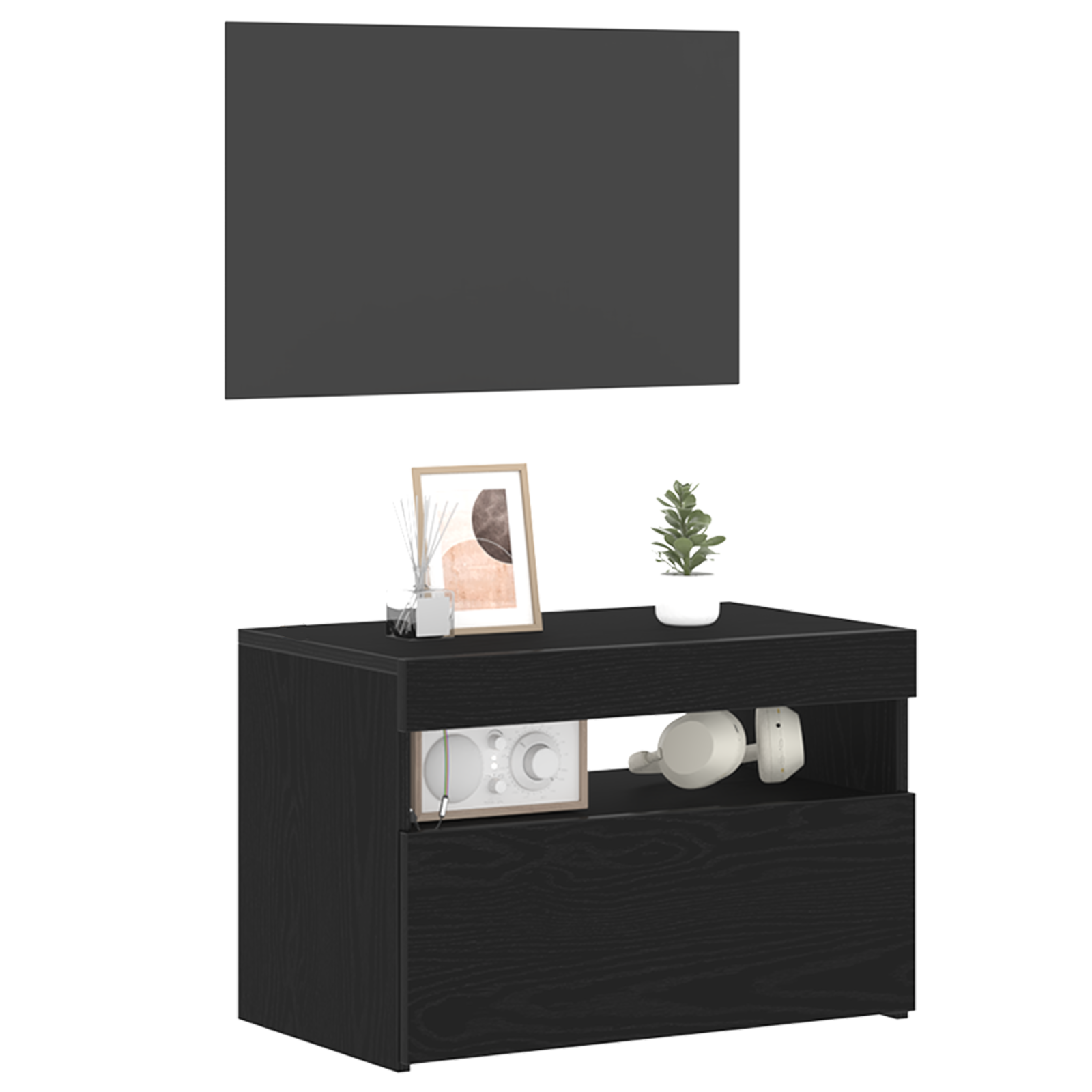 vidaXL Nachtkast met LED Verlichting Zwart Eiken 60x35x40 cm Gefabriceerd Hout