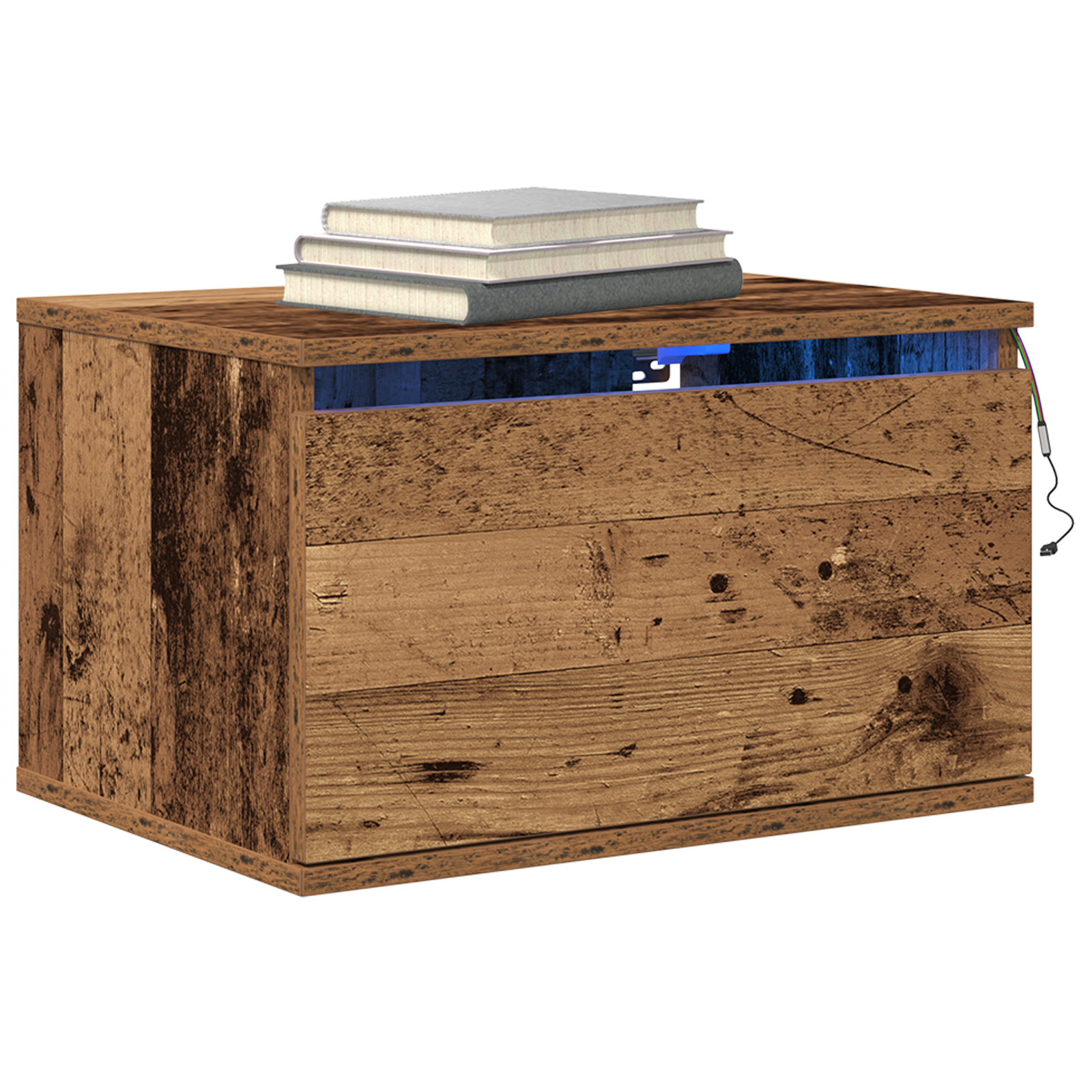 vidaXL Nachtkastje met LED wandgemonteerd 50x36x30 cm oud houtkleurig