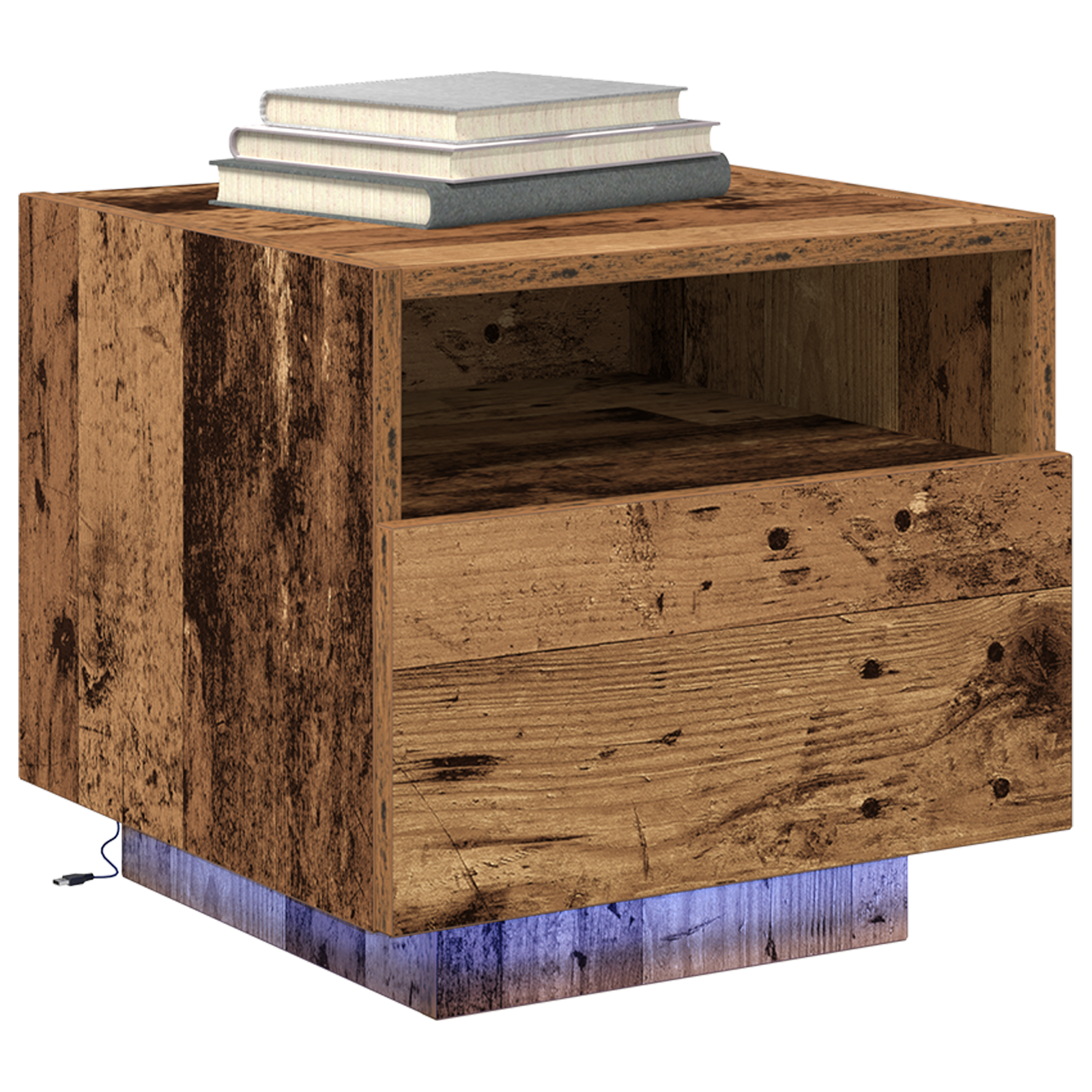 vidaXL Nachtkastje met LED-verlichting 40x39x37 cm oud houtkleurig