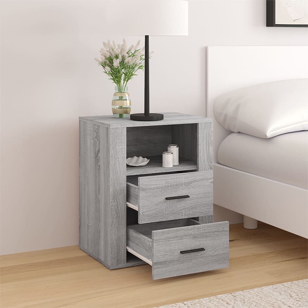 vidaXL Nachtkastje 50x36x60 cm bewerkt hout grijs sonoma eikenkleurig