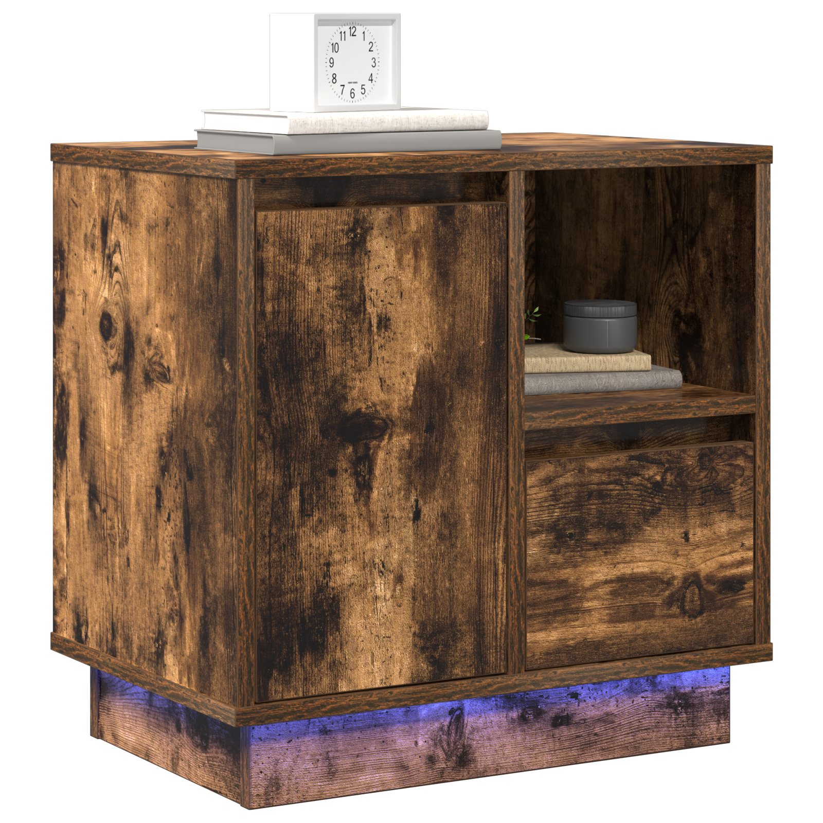 vidaXL Nachtkastje met LED Verlichting - Gerookt Eiken 50x34,5x50 cm