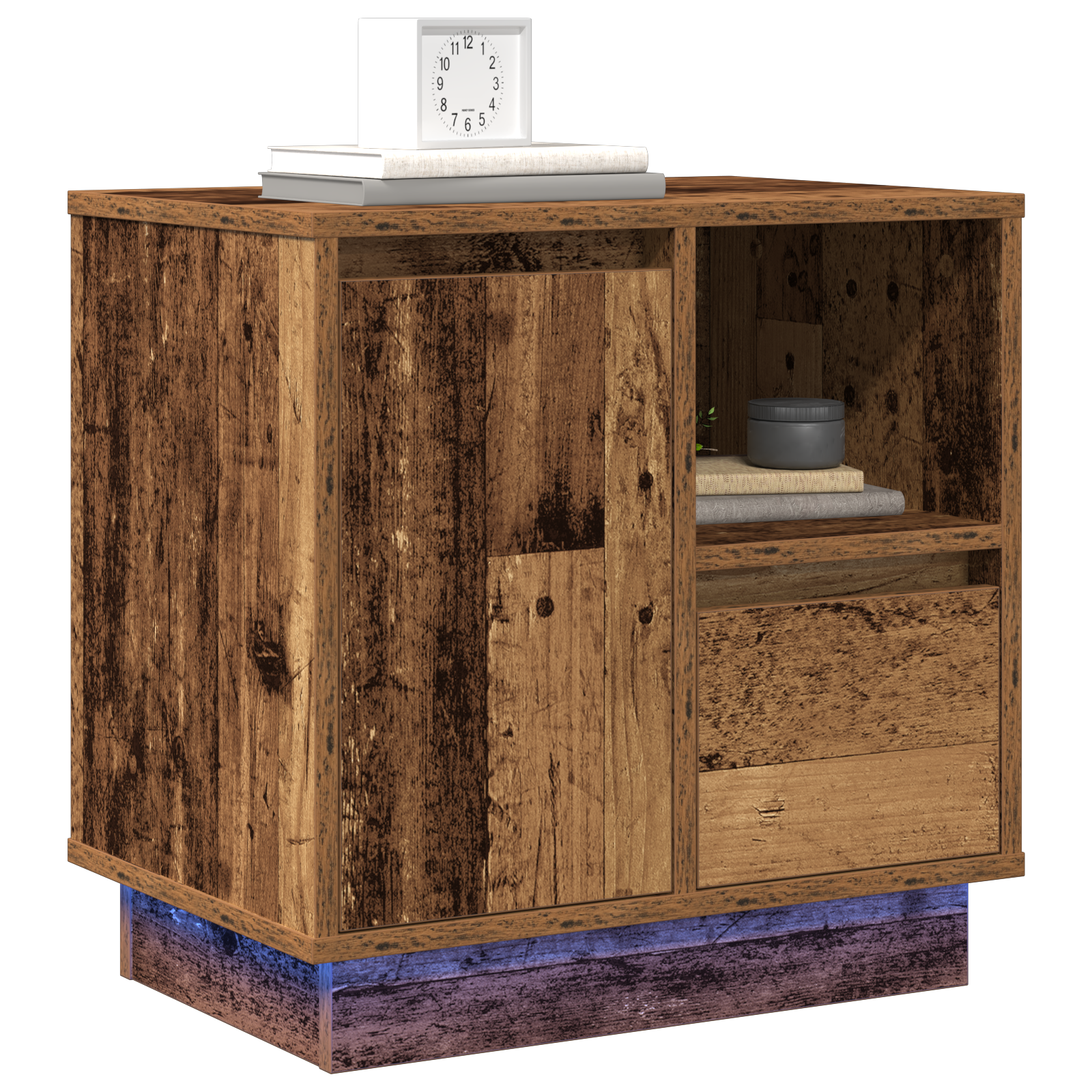 vidaXL Nachtkastjes met LED-lichten 2 stuks Oud Hout 50x34,5x50 cm