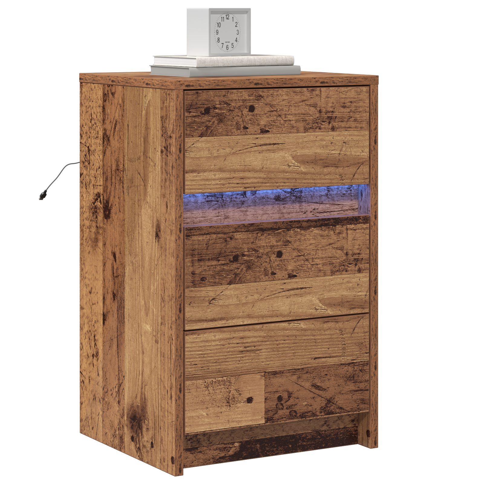 vidaXL Nachtkastje met LED-verlichting Oud Hout Geïntegreerd Hout