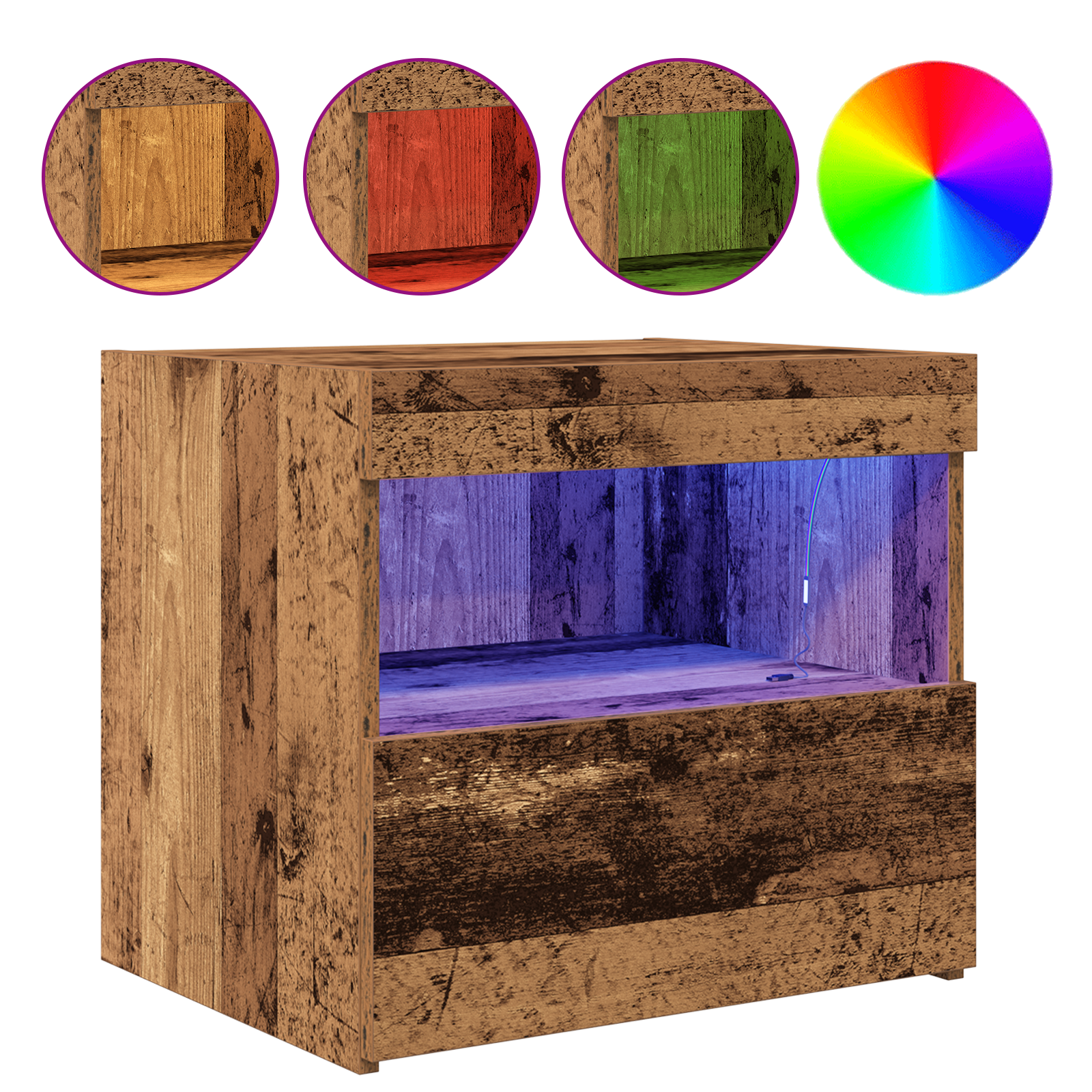vidaXL Nachtkastje met LED-verlichting 50x40x45 cm oud houtkleurig