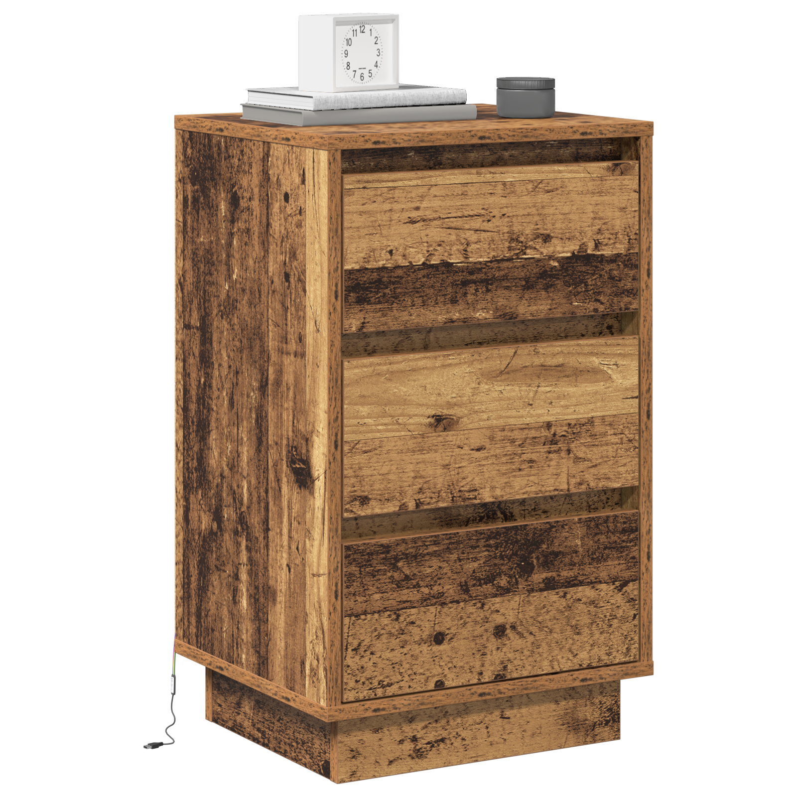 vidaXL Nachtkastje met LED in Oud Hout 39x34,5x65 cm Geengineerd Hout