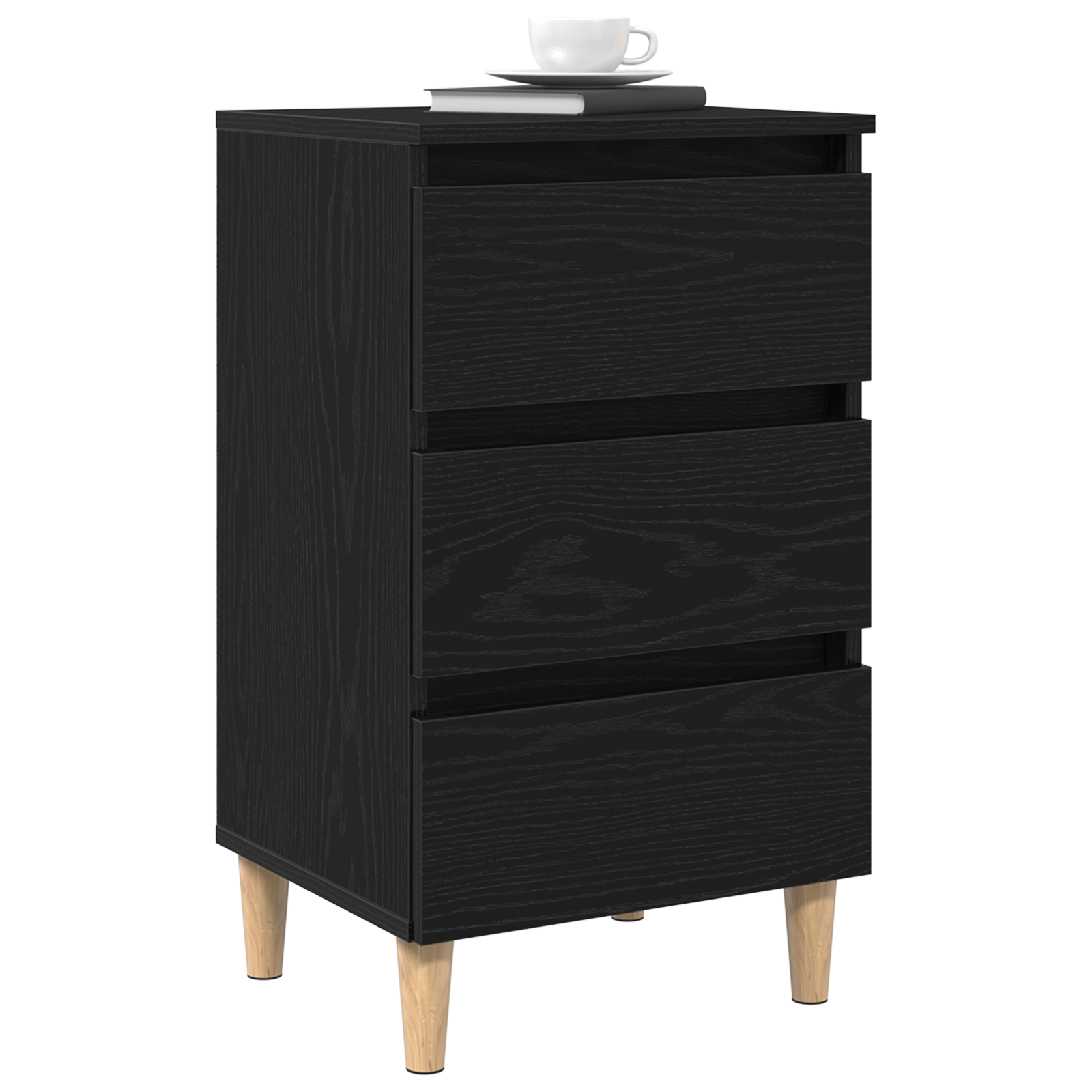 vidaXL Nachtkastje met houten poot 40x35x69 cm zwart eikenkleurig