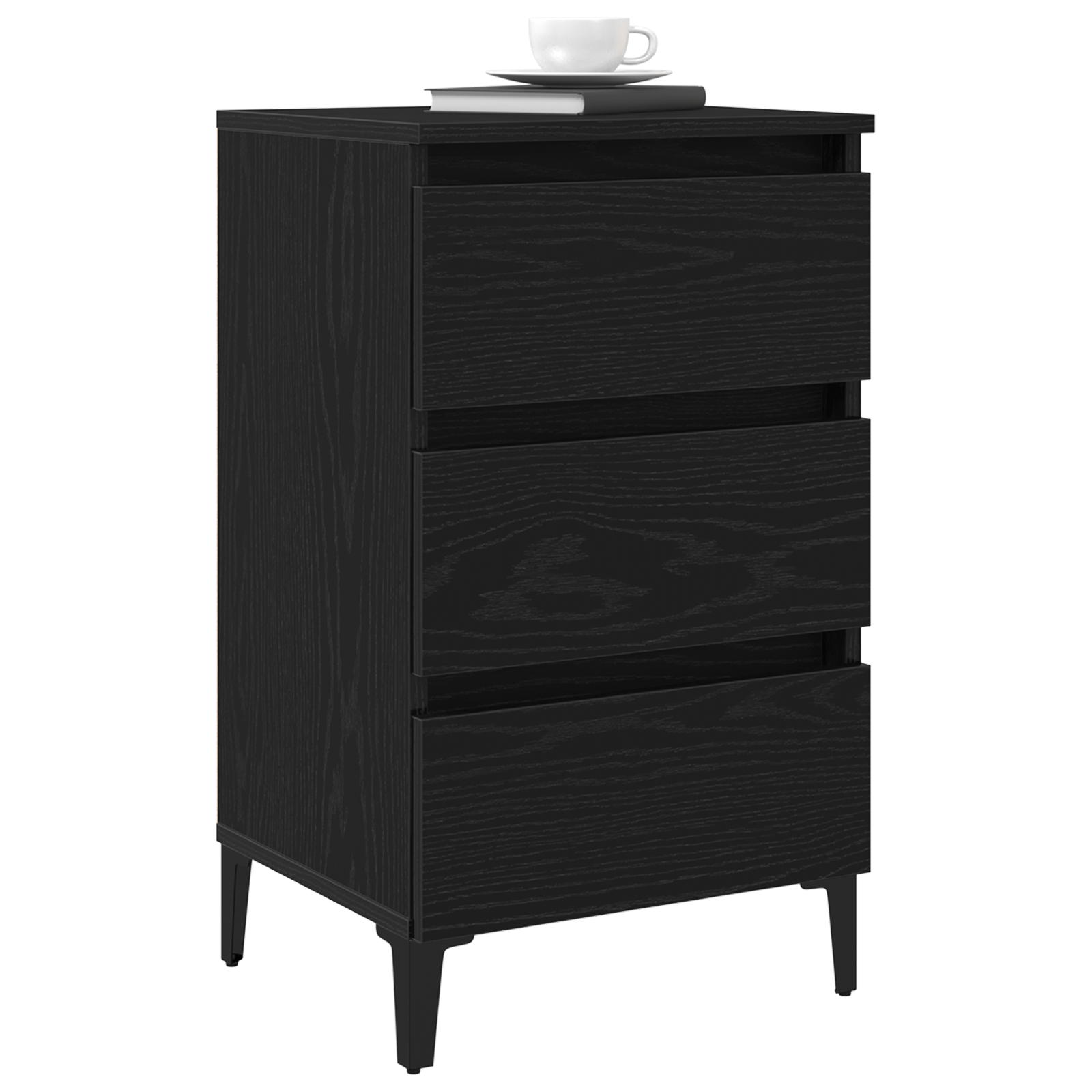 vidaXL Nachtkastje met metalen poot 40x35x69 cm zwart eikenkleurig
