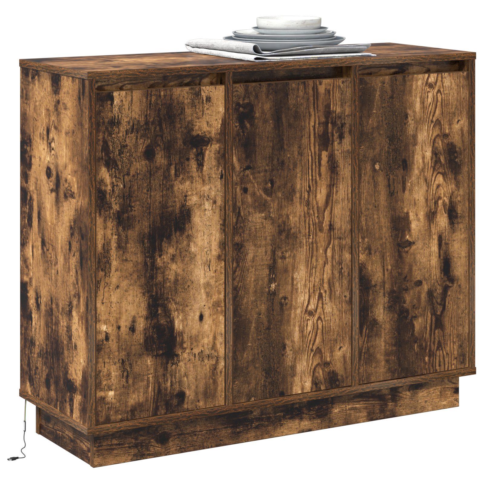 vidaXL Dressoir met LED in Gesmokwood - 90x32x75 cm - Gemaakt van Geengineerd Hout