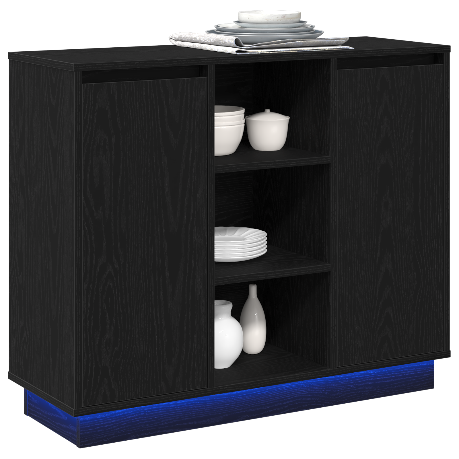 vidaXL Dressoir met LED Zwart Eiken 90x32x75 cm Geengineerd Hout