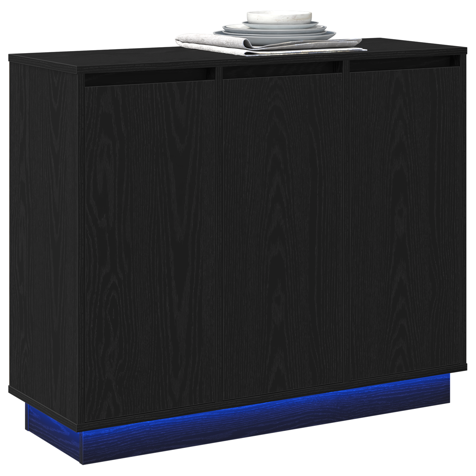 vidaXL Zwart Eiken Sideboard met LED, 90x32x75 cm, Gemaakt van Gefabriceerd Hout