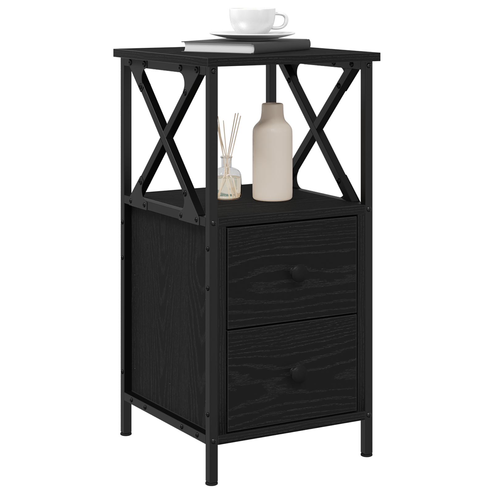 vidaXL Nachtkastjes 2 st 34x35,5x70 cm bewerkt hout zwart eikenkleurig