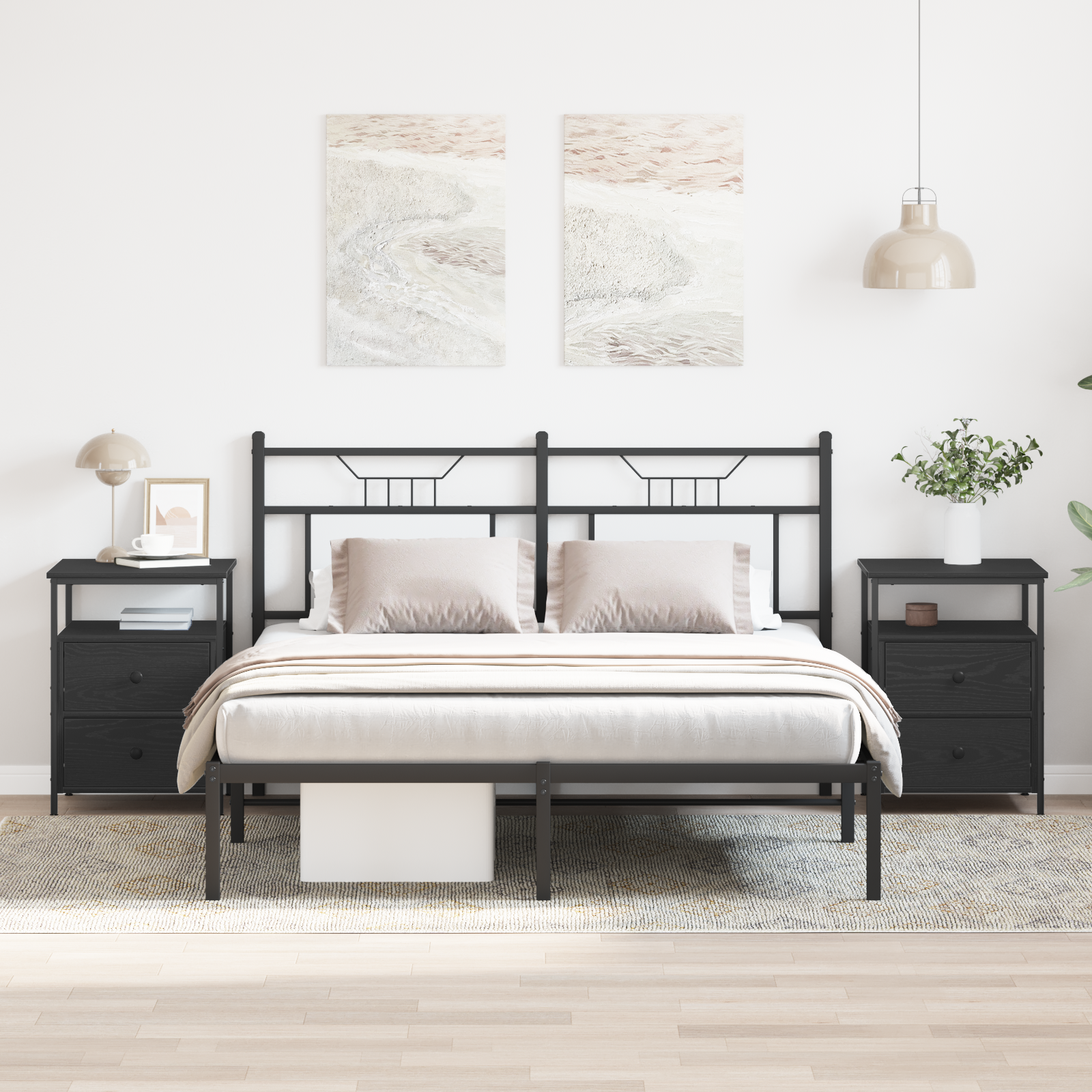 vidaXL Nachtkastjes 2 st 44x45x60 cm bewerkt hout zwart eikenkleurig