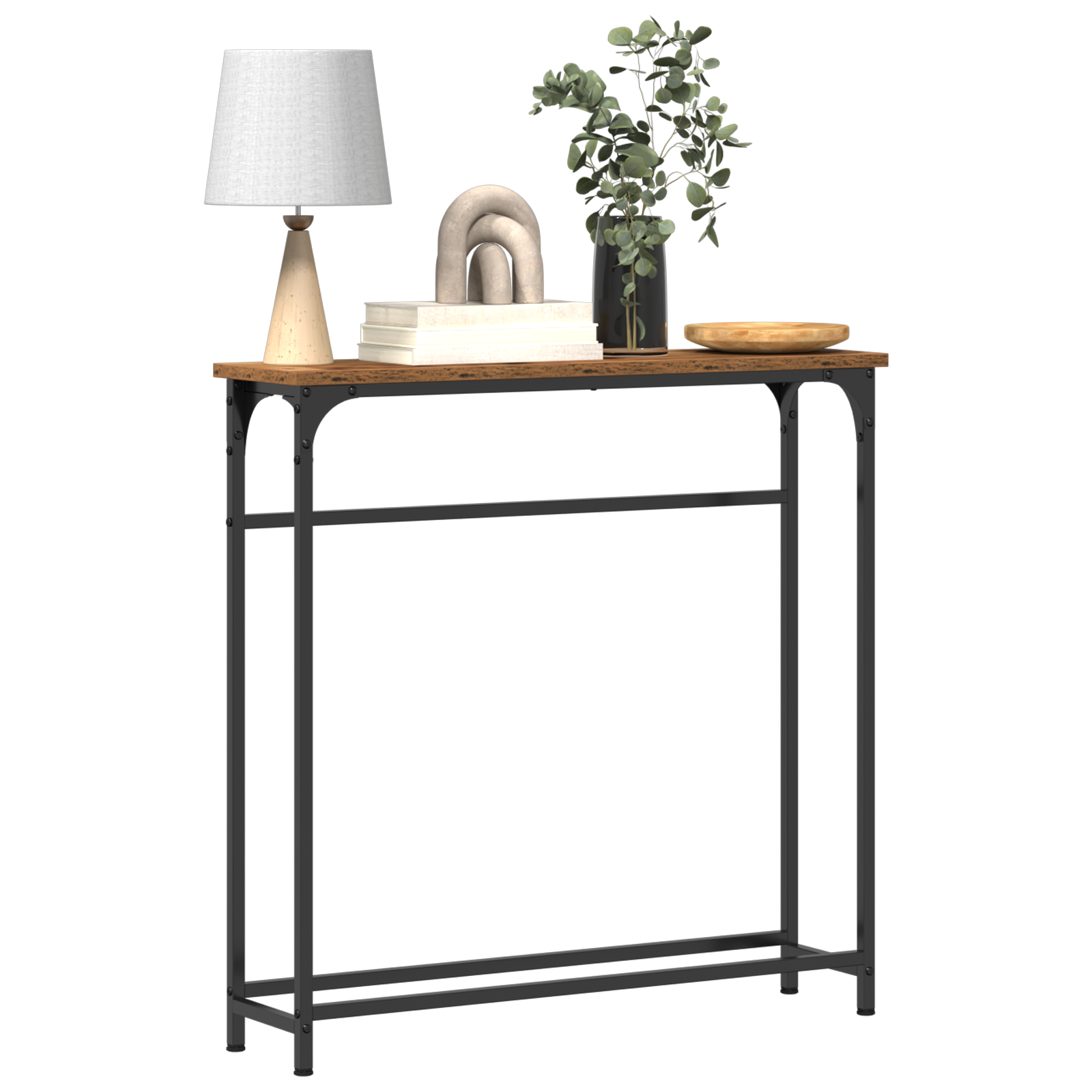 vidaXL Wandtafel 75x19,5x75 cm bewerkt hout en staal oud houtkleurig