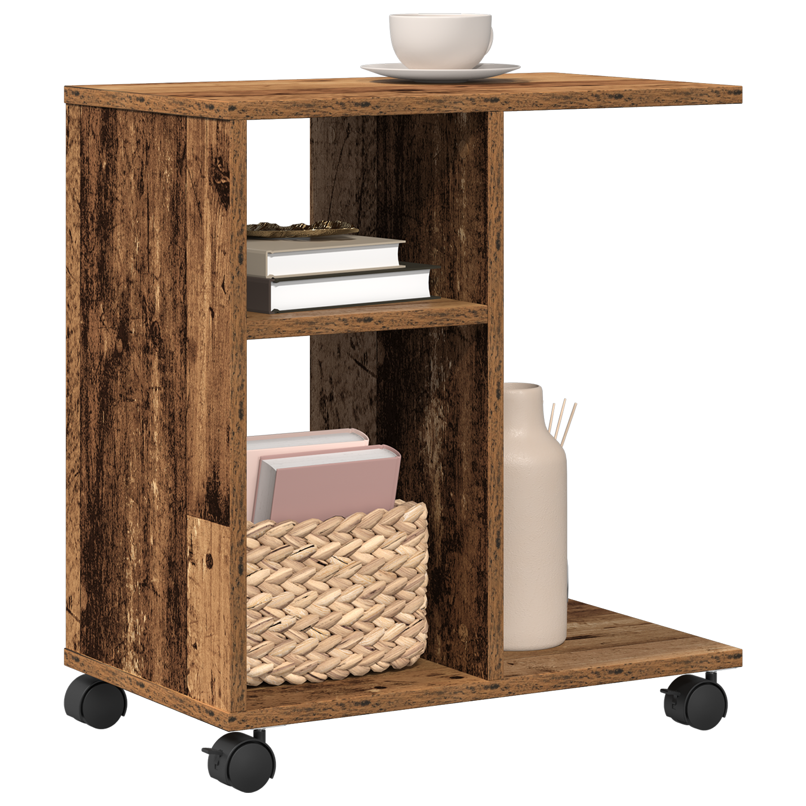 vidaXL Bijzettafel met wielen 50x30x55 cm bewerkt hout oud houtkleurig