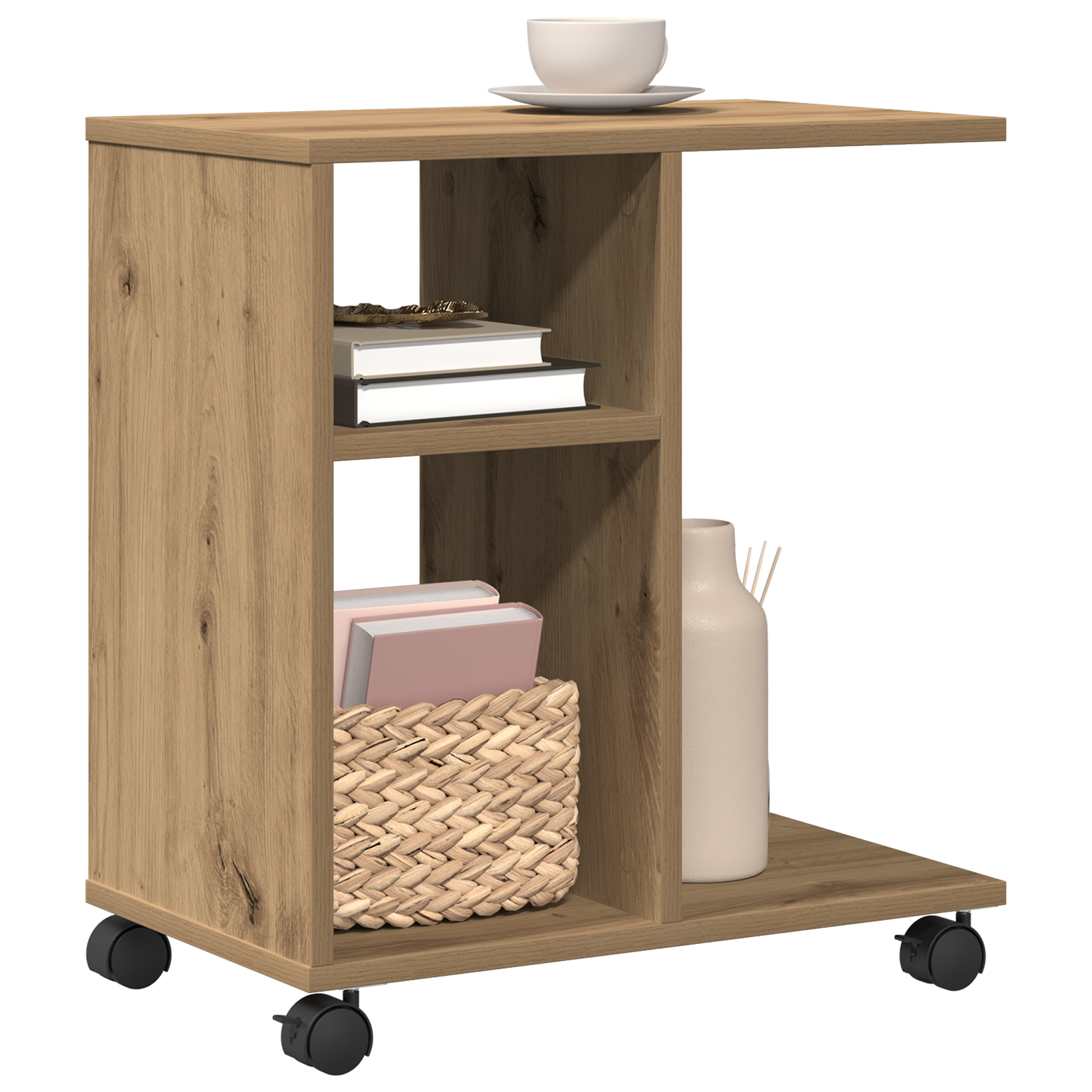 vidaXL Bijzettafel met wielen 50x30x55 cm hout artisanaal eiken