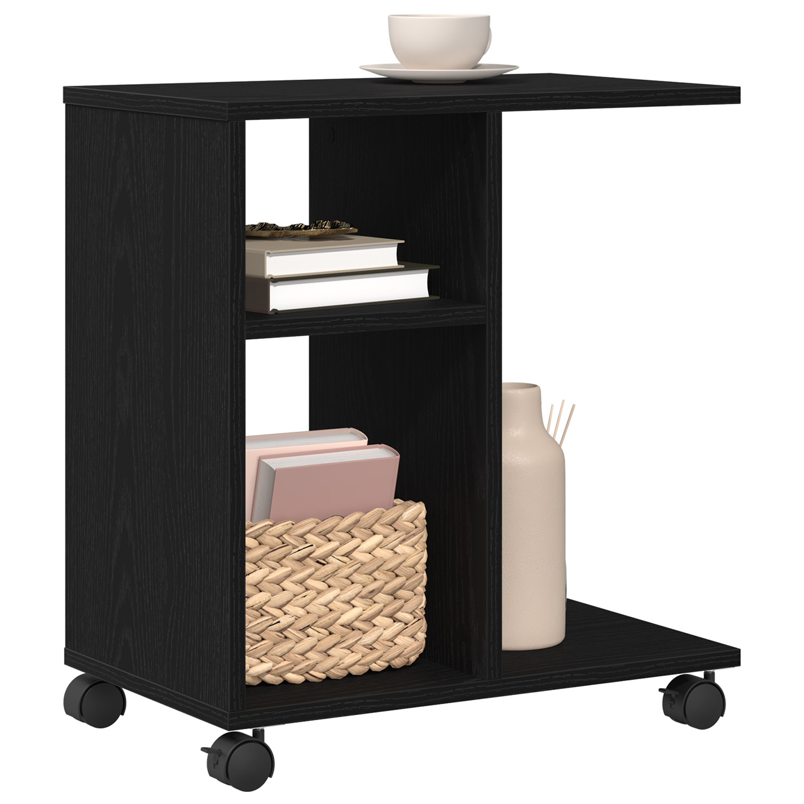 vidaXL Bijzettafel met wielen 50x30x55 cm hout zwart eikenkleurig
