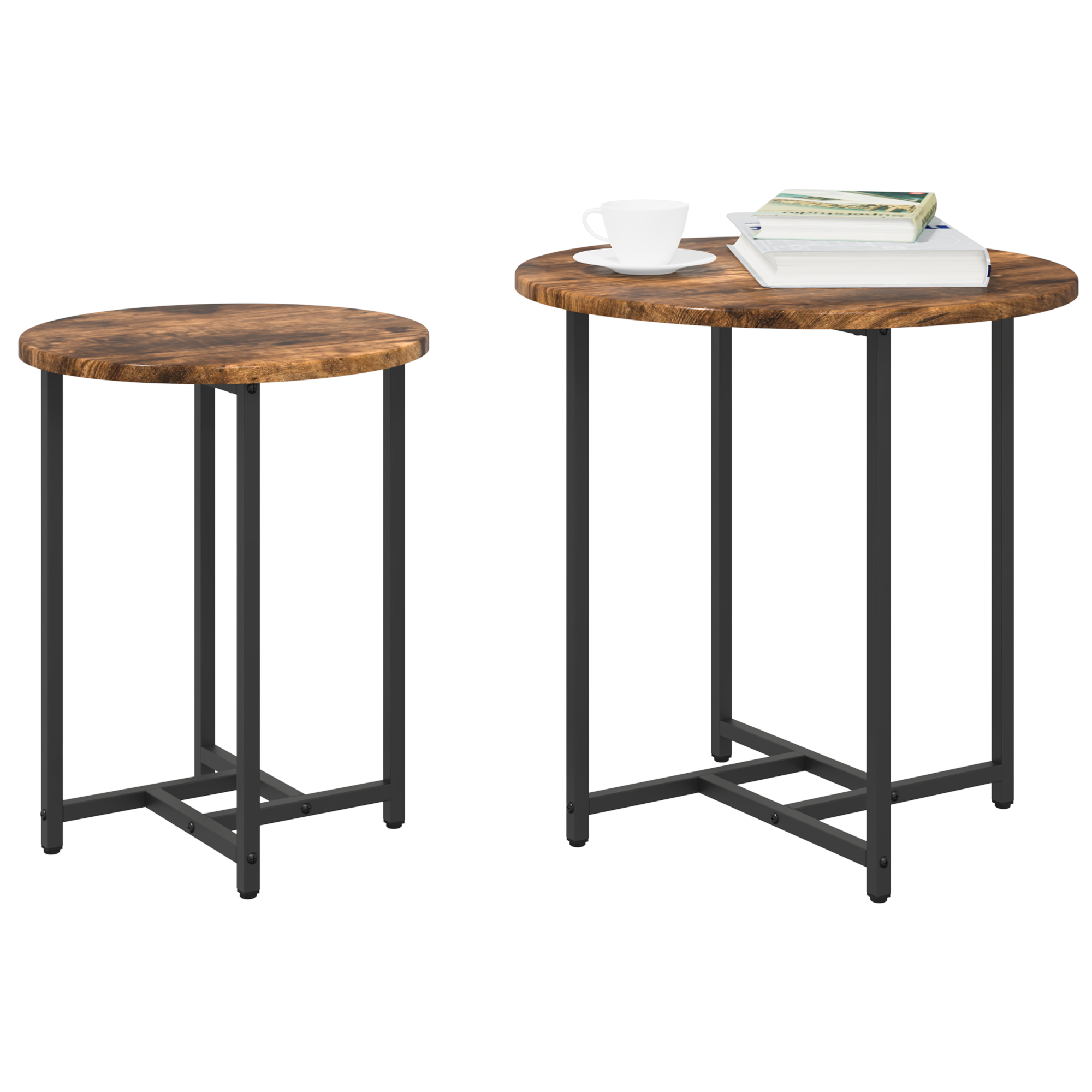 vidaXL Bijzettafel Set van 2 Gerookt Eiken Saemelproduct en Metaal