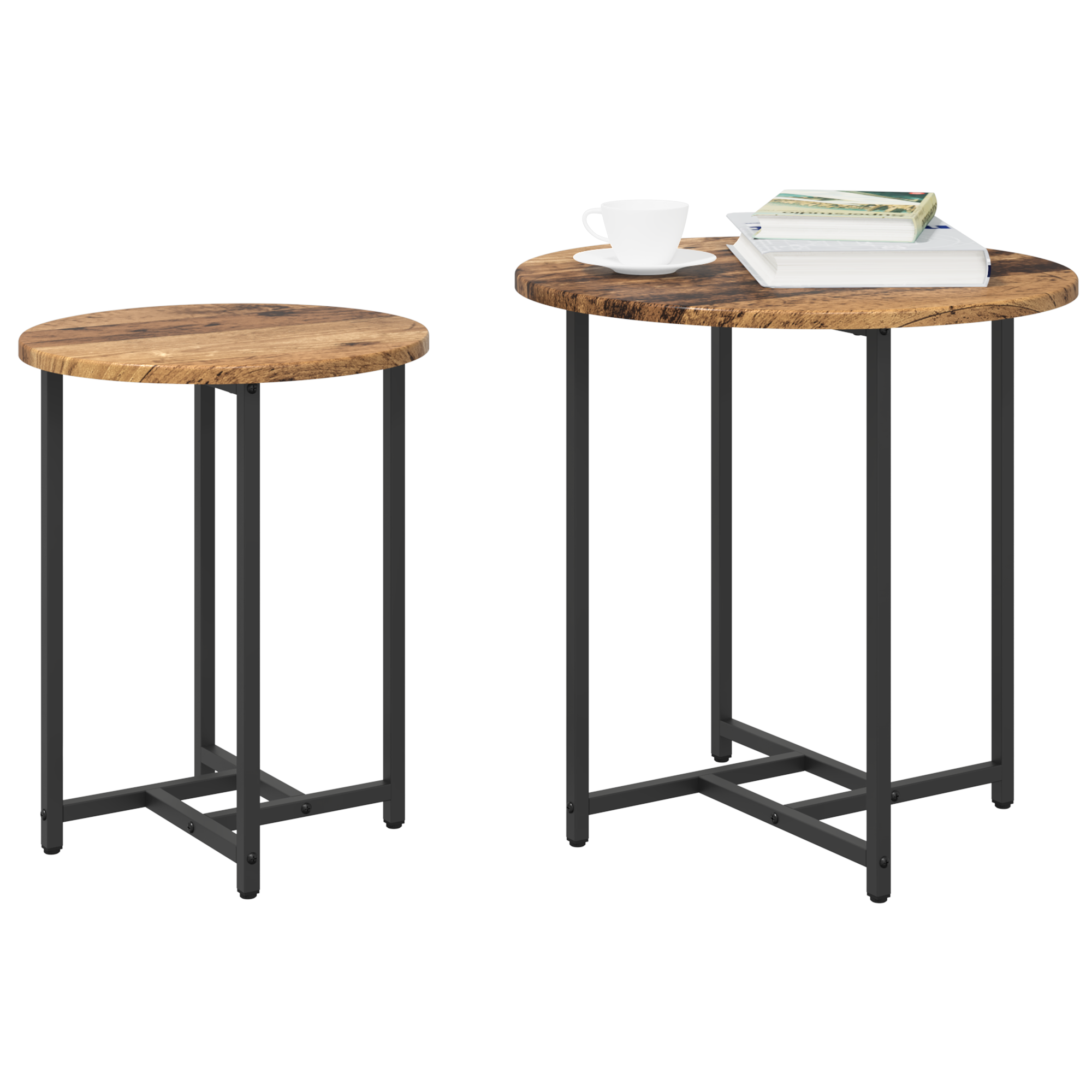 vidaXL Bijzettafel 2 stuks Oud Hout, Engineered Hout en Metaal