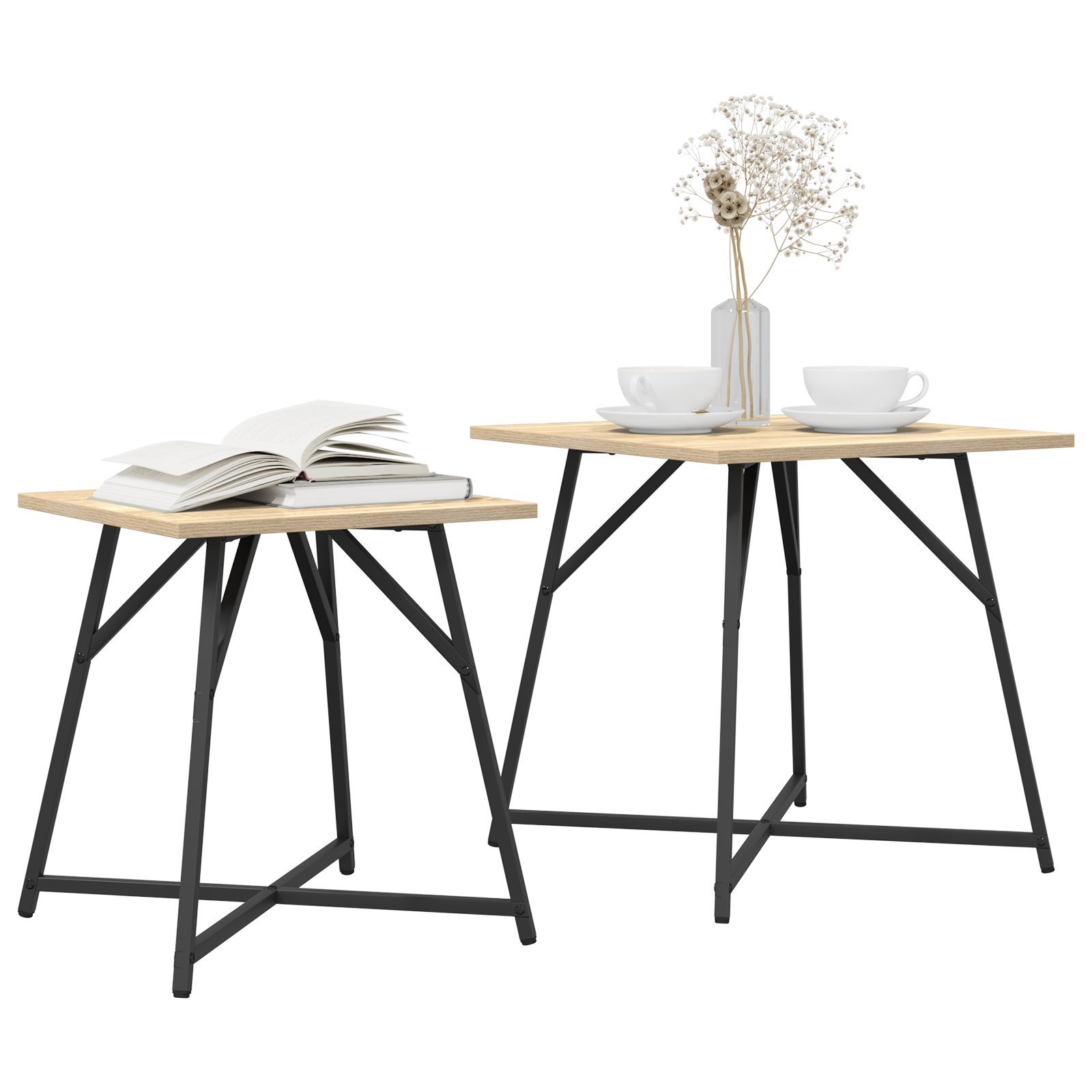 vidaXL Bijzettafelset 2 stuks Sonoma Eiken Hout en Metaal
