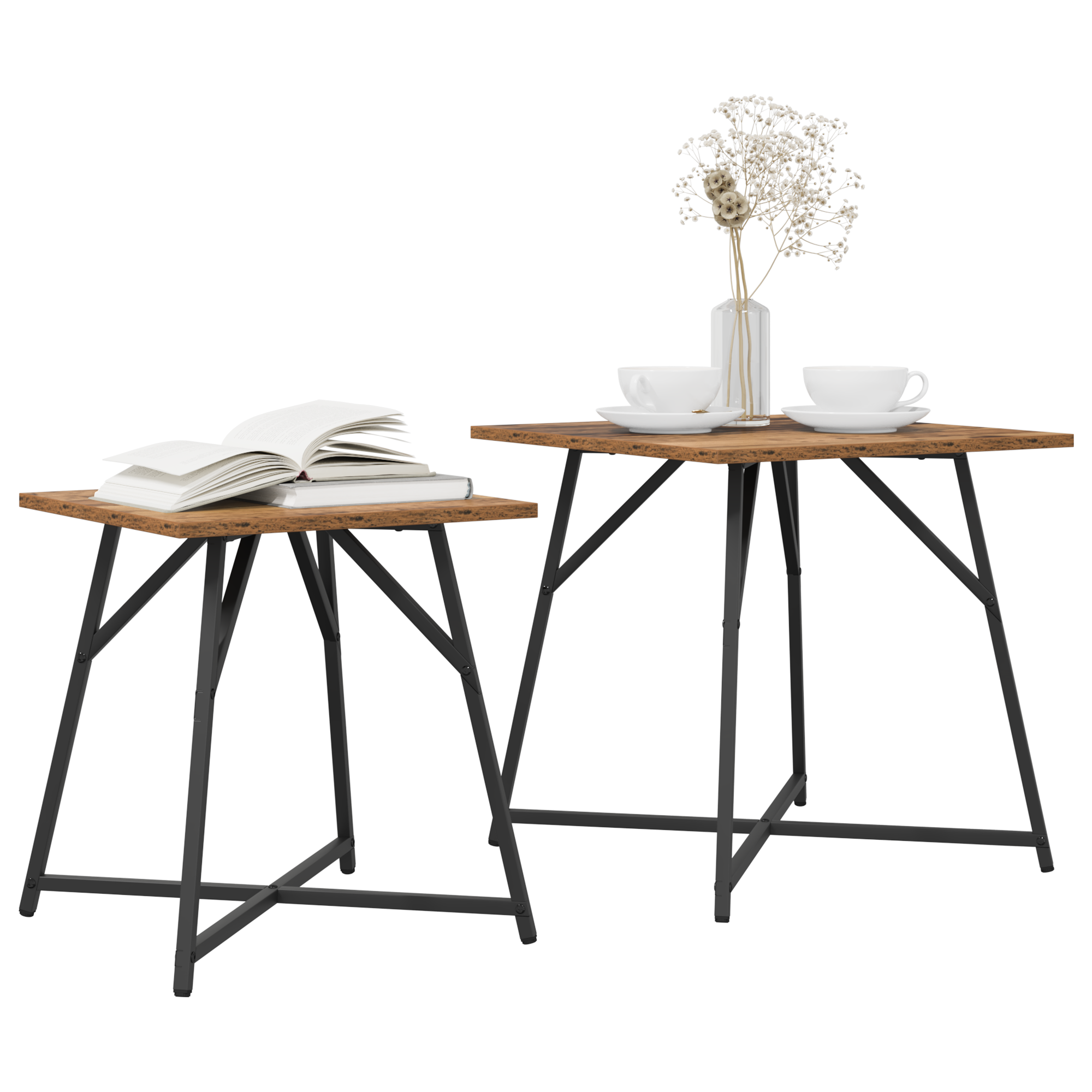 vidaXL Bijzettafel 2 Pack - Rustiek Hout en Metaal